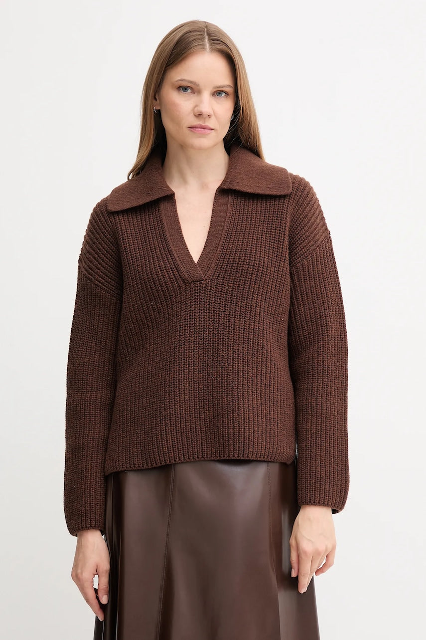 Pulover s dodatkom vune Barbour ROBYN boja: smeđa, tople, LKN1675