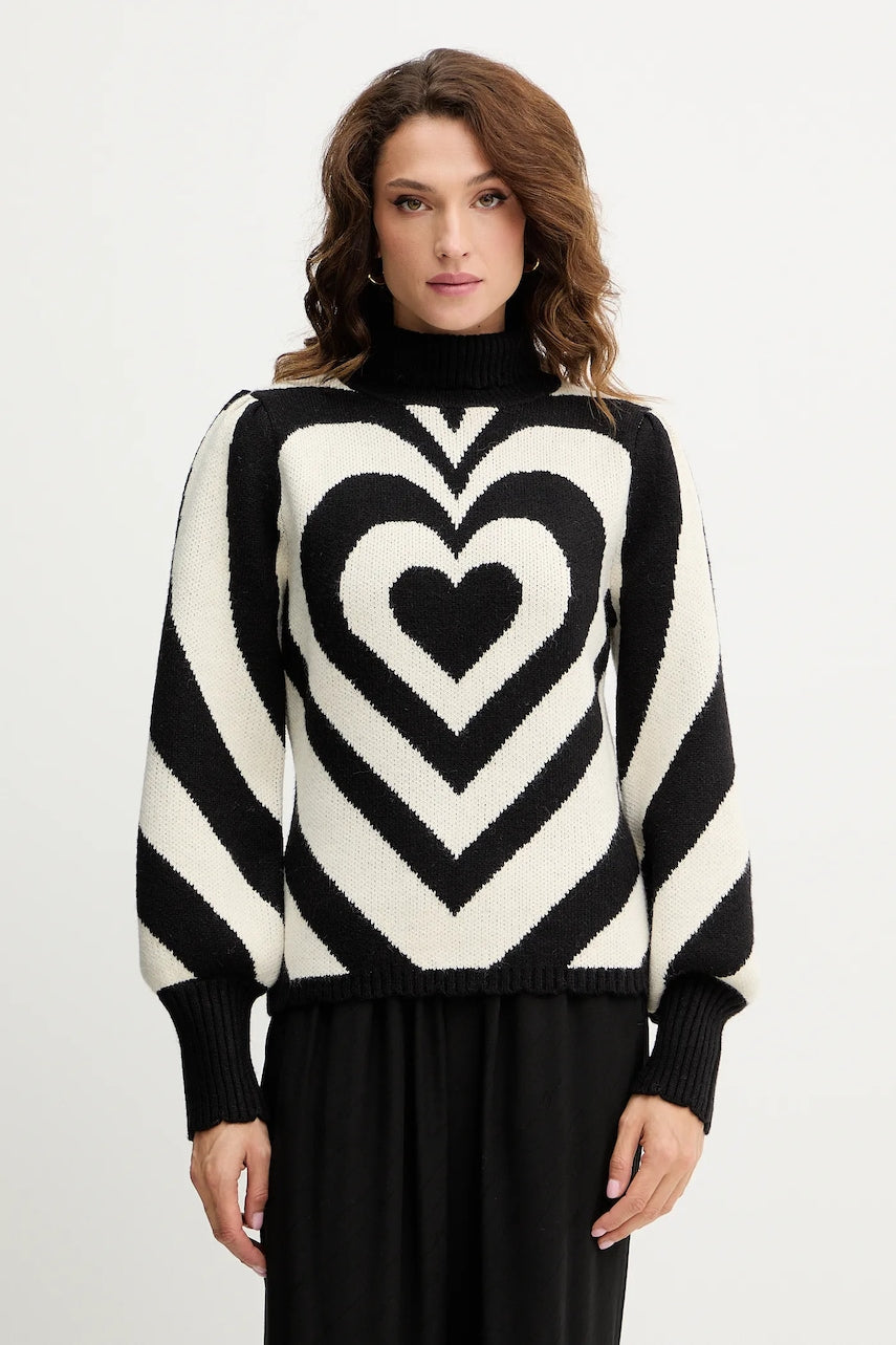 Pulover s dodatkom vune Farm Rio boja: crna, tople, s dolčevitom, 345809