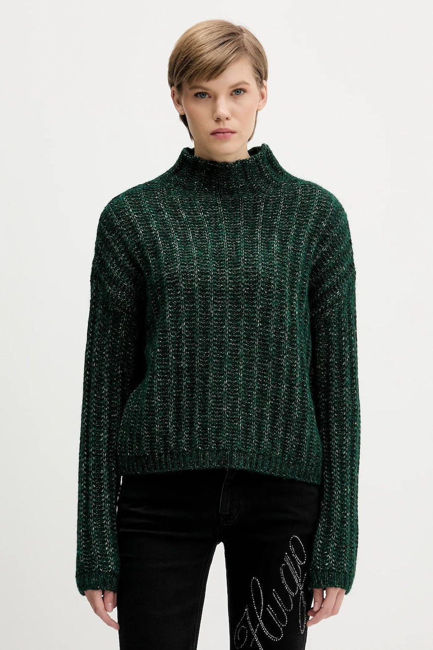 Pulover s dodatkom vune HUGO boja: zelena, tople, s poludolčevitom, 50550210