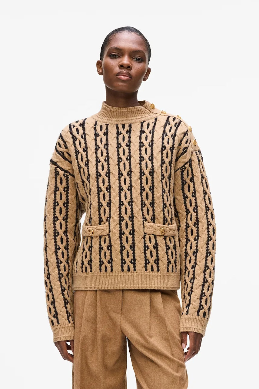 Pulover s dodatkom vune Karl Lagerfeld boja: smeđa, tople, s poludolčevitom, A4W18039