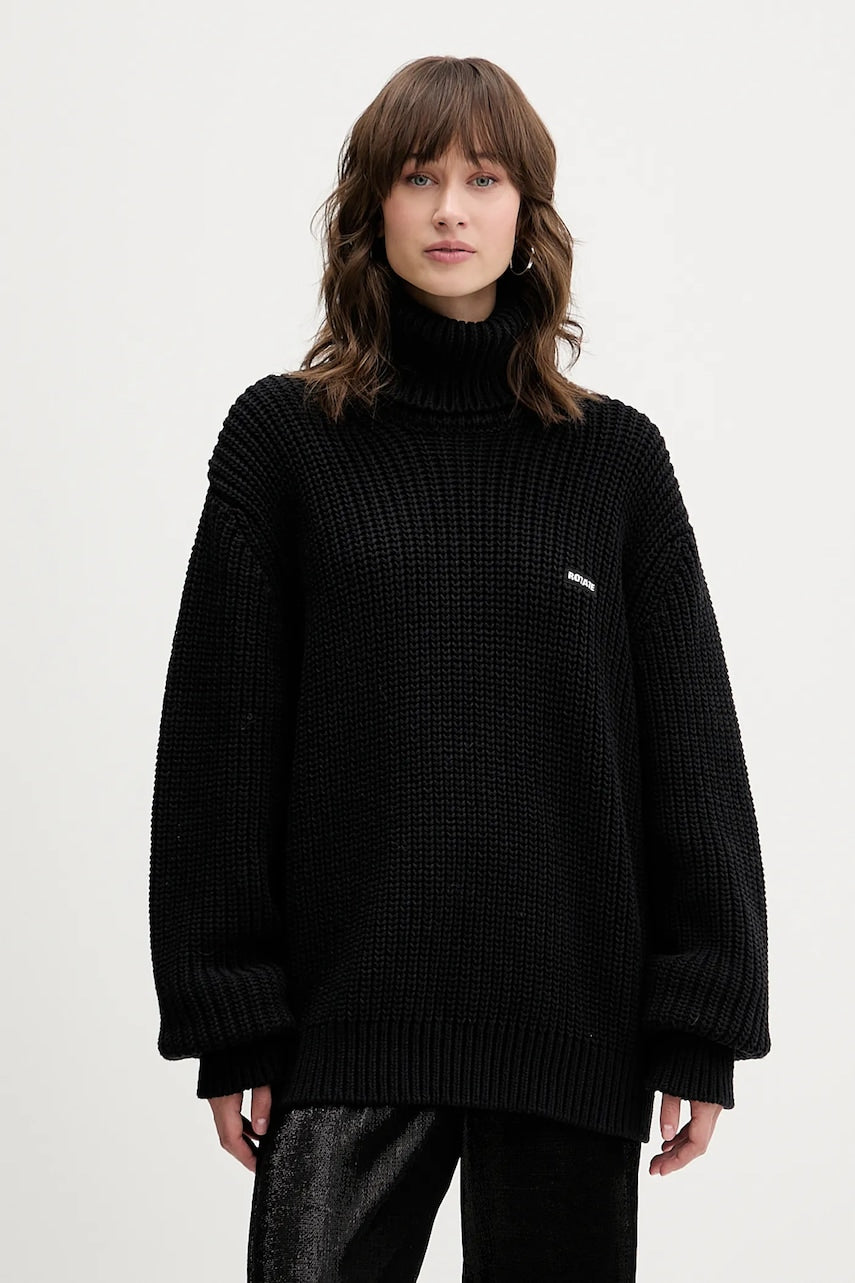 Pulover s dodatkom vune Rotate boja: crna, tople, s dolčevitom, 114734100