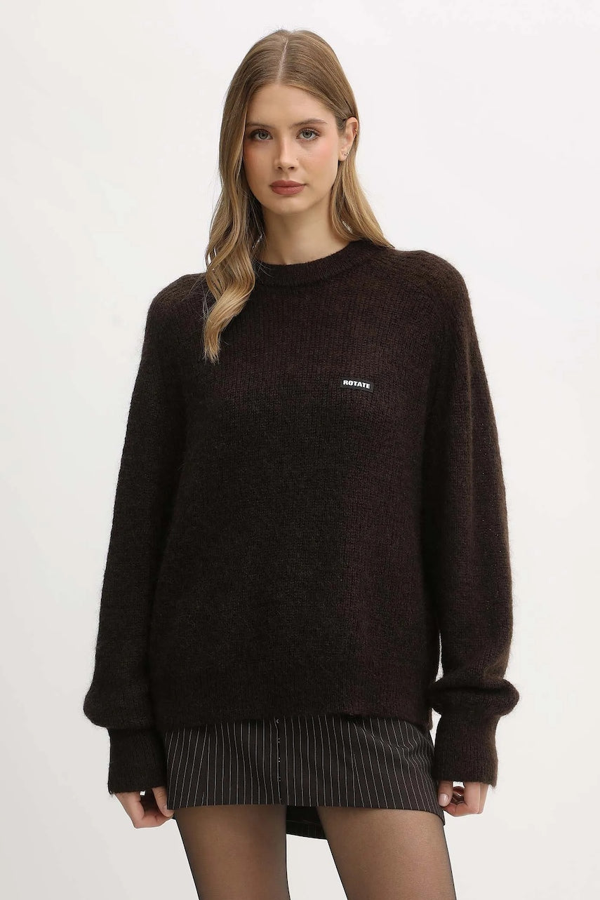 Pulover s dodatkom vune Rotate boja: smeđa, tople, 1146392910