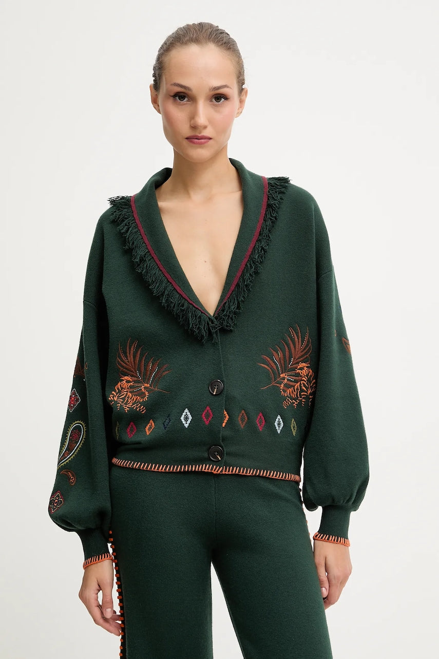 Kardigan Never Fully Dressed boja: zelena, NFDKN724