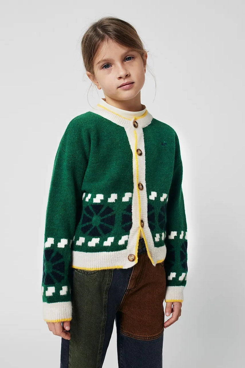 Dječji kardigan s dodatkom vune Bobo Choses Kaleidoscope boja: zelena, tople, 225AC114