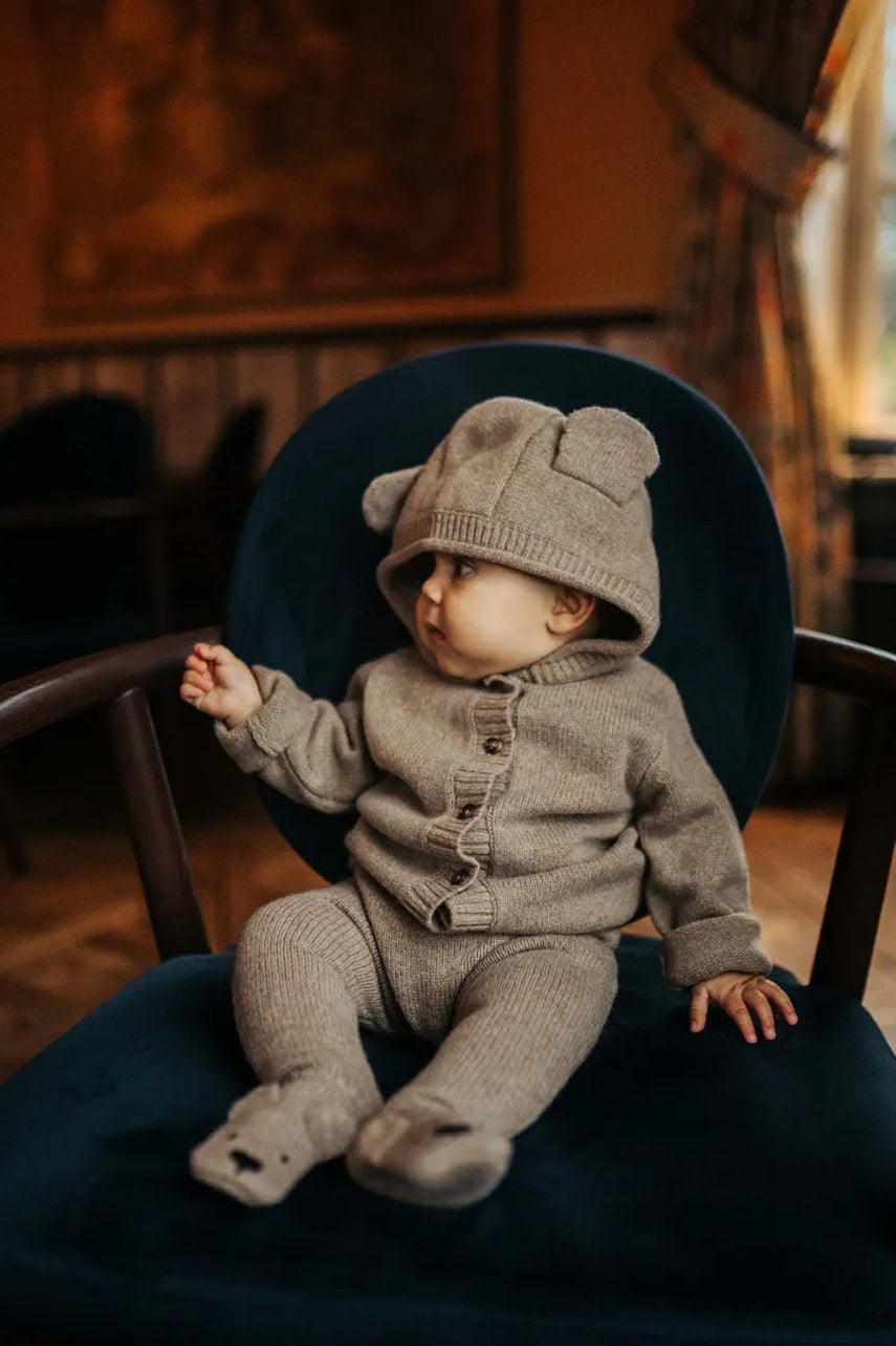 Vuneni dječji kardigan Donsje Brittan Merino Wool Cardigan Bear boja: smeđa, lagane, 3039601