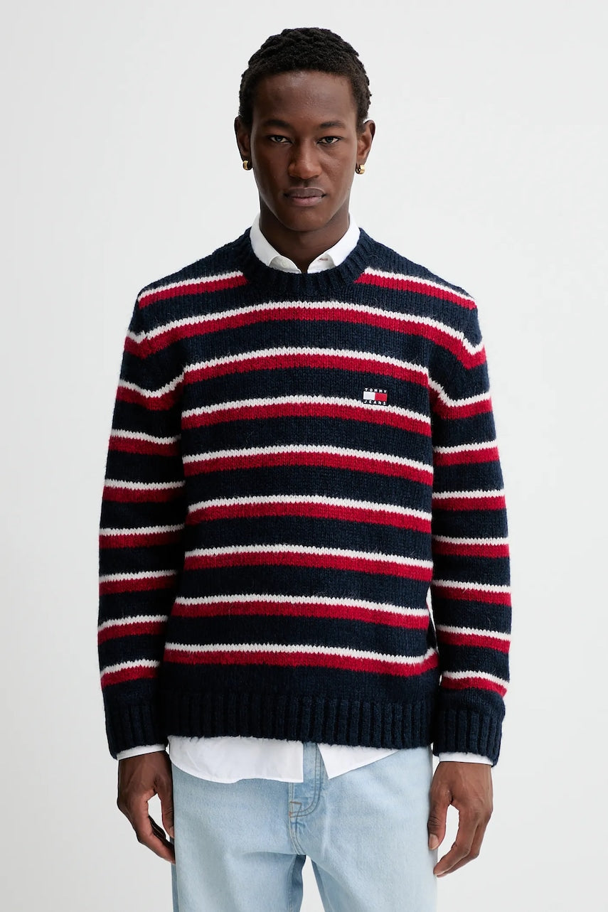 Pulover s dodatkom alpaka vune Tommy Jeans boja: tamno plava, tople, DM0DM22109