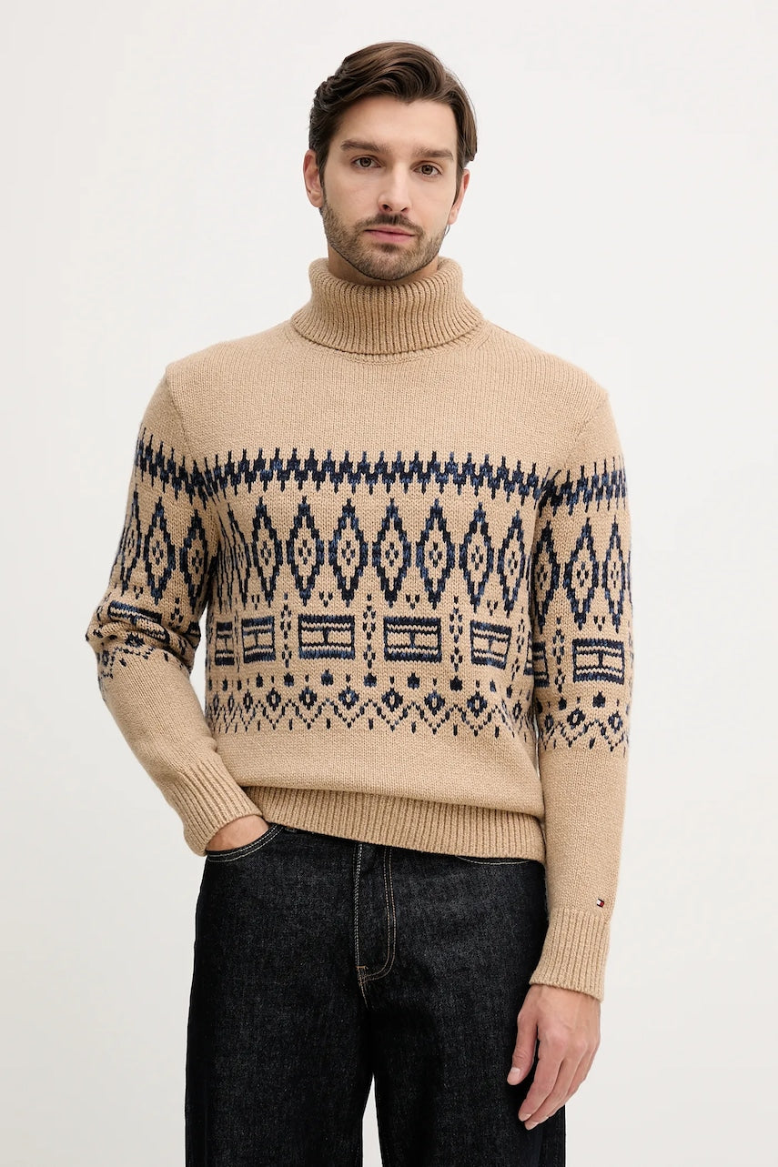 Pulover s dodatkom vune Tommy Hilfiger boja: smeđa, tople, s dolčevitom, MW0MW40843