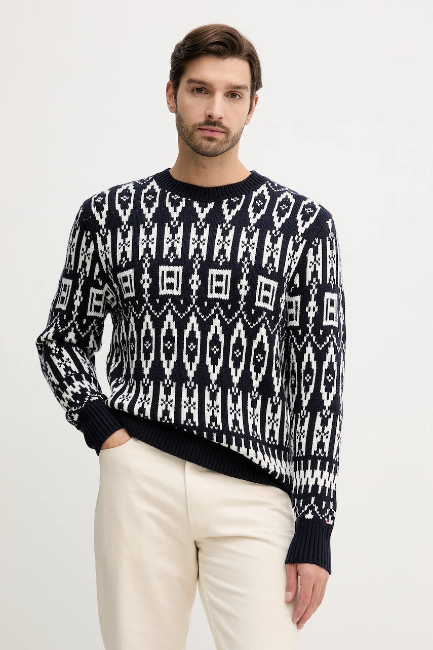 Pulover s dodatkom vune Tommy Hilfiger boja: tamno plava, tople, MW0MW42085