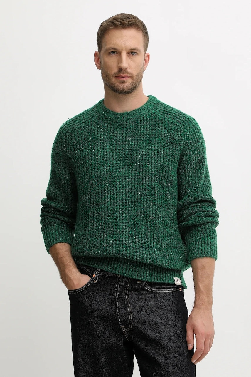 Pulover s dodatkom vune Calvin Klein Jeans boja: zelena, tople, LV04RD311G