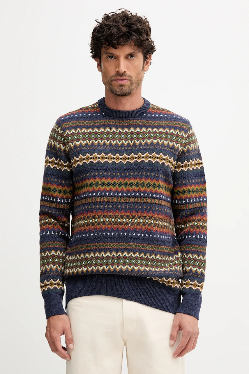 Vuneni pulover Barbour za muškarce, boja: tamno plava, tople, MKN1027