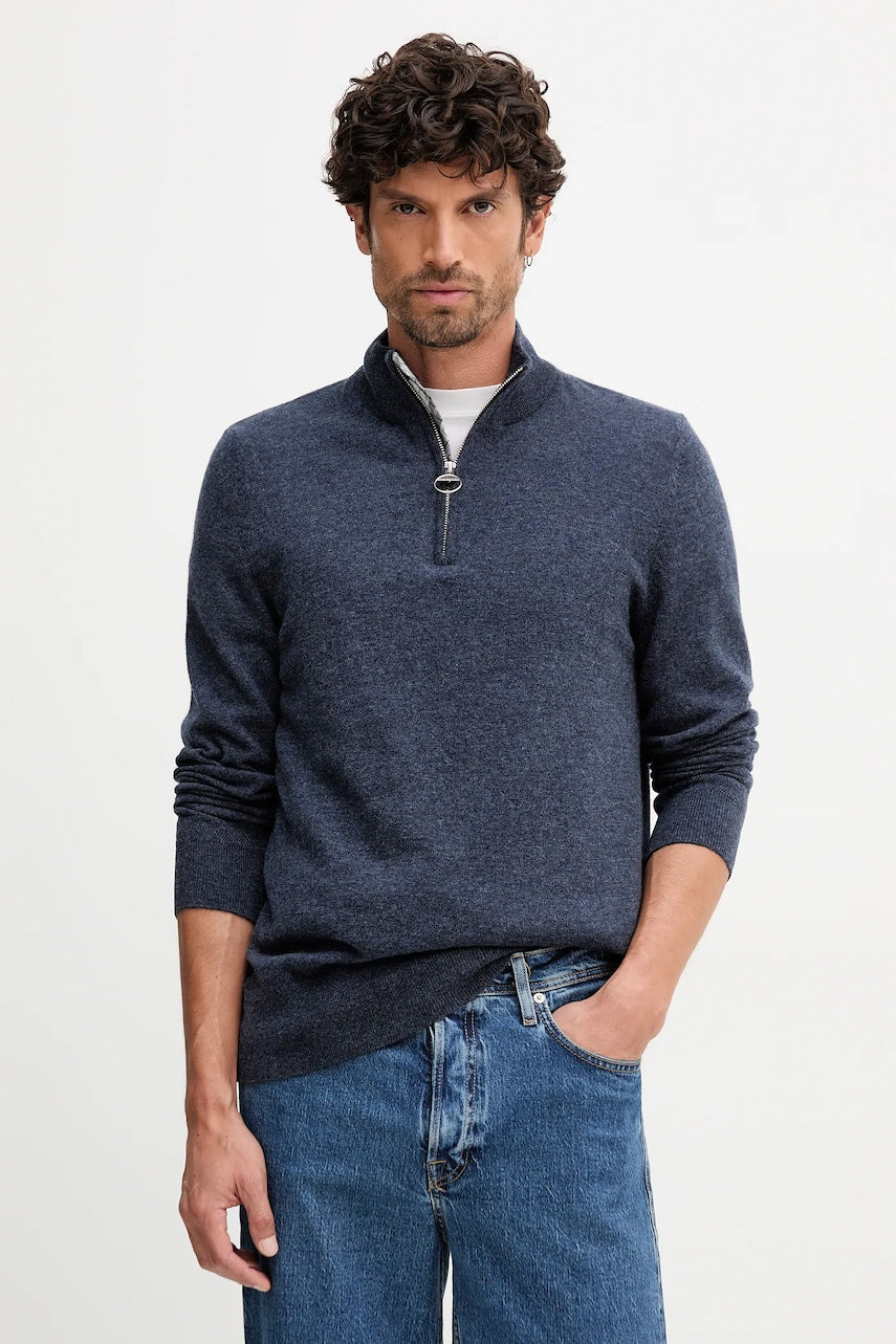 Volnen pulover Barbour WATERBURY moški, mornarsko modra barva, MKN1663