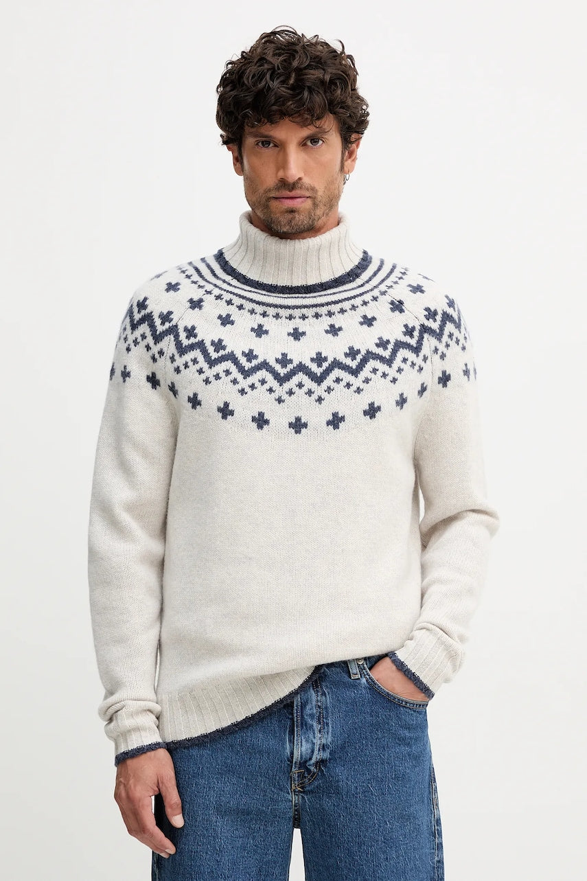 Vuneni pulover Barbour HEWTON za muškarce, boja: bež, tople, s dolčevitom, MKN1672