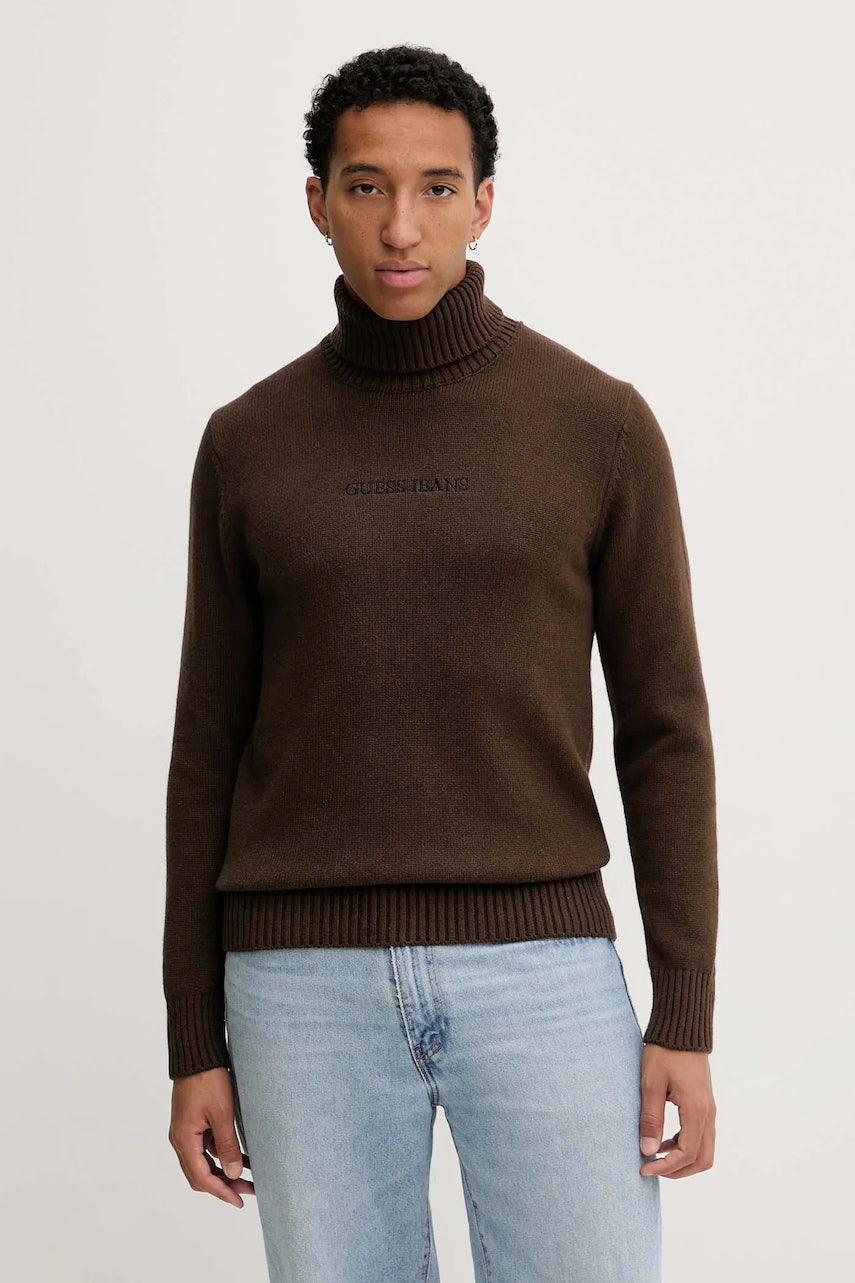 Pulover s dodatkom vune Guess Jeans boja: smeđa, tople, s dolčevitom, M5BR58 Z0561