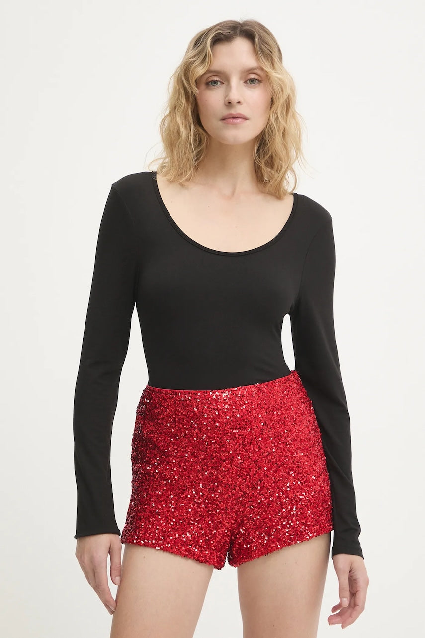 Kratke hlače Never Fully Dressed boja: crvena, bez uzorka, visoki struk, NFDTR561