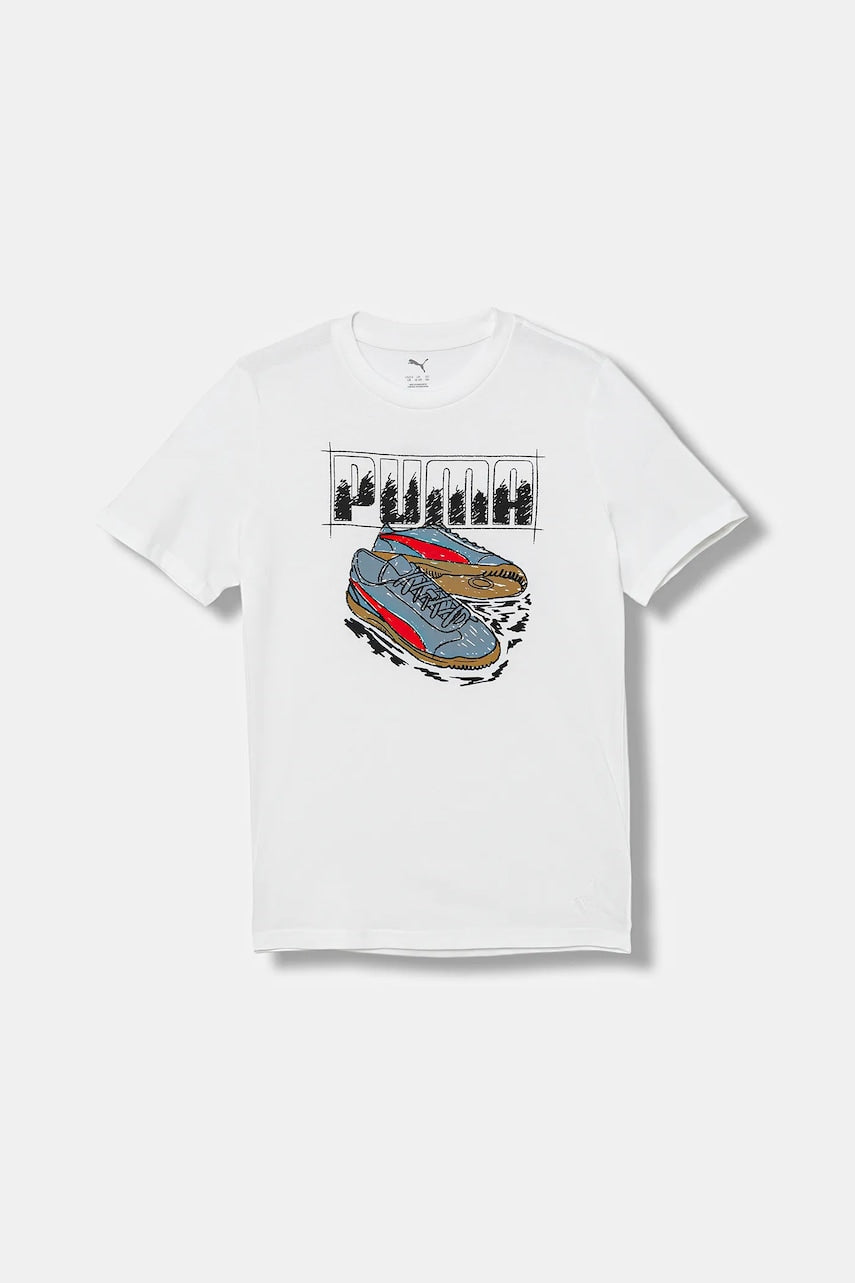 Otroška bombažna kratka majica Puma GRAPHIC Sneaker Tee B bela barva, 689939