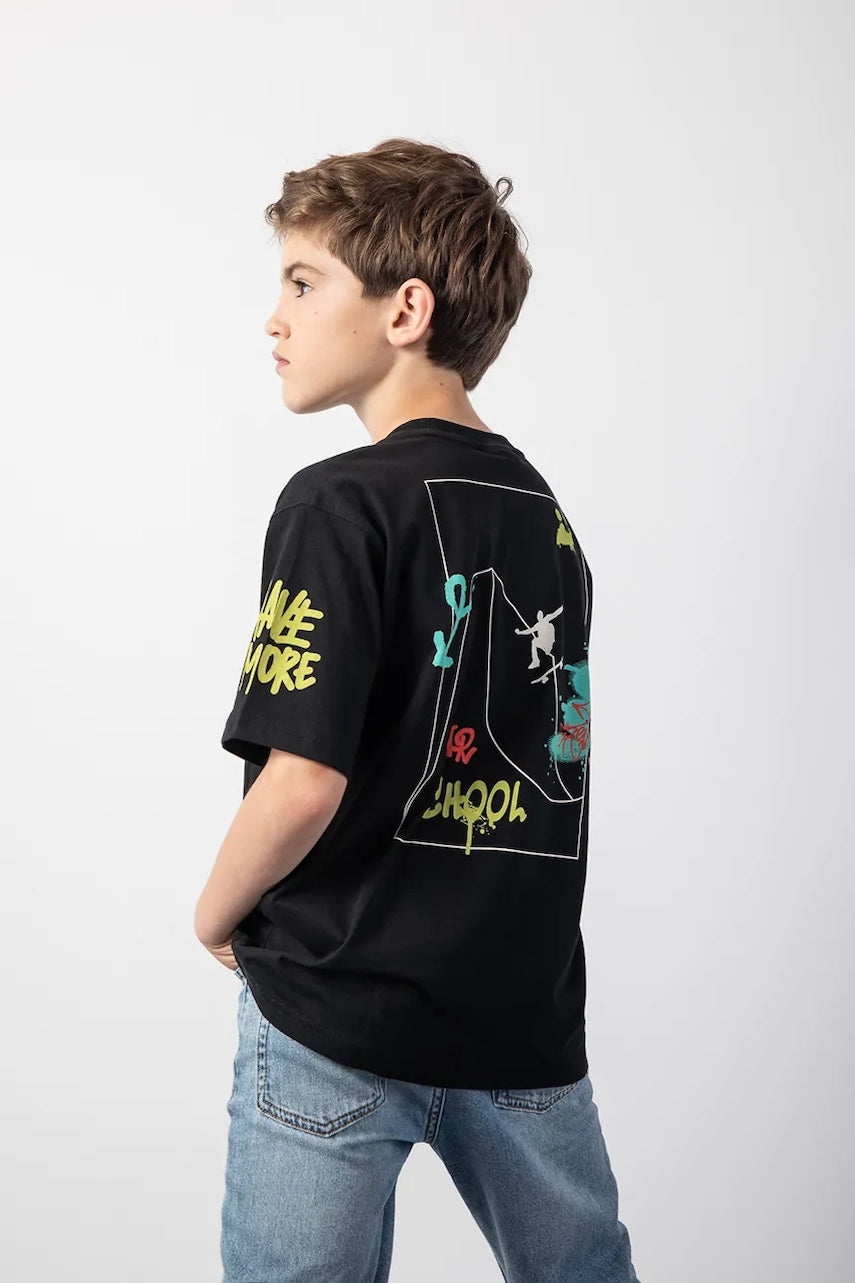 Otroška bombažna kratka majica Coccodrillo črna barva, SPORTS BOY JUNIOR