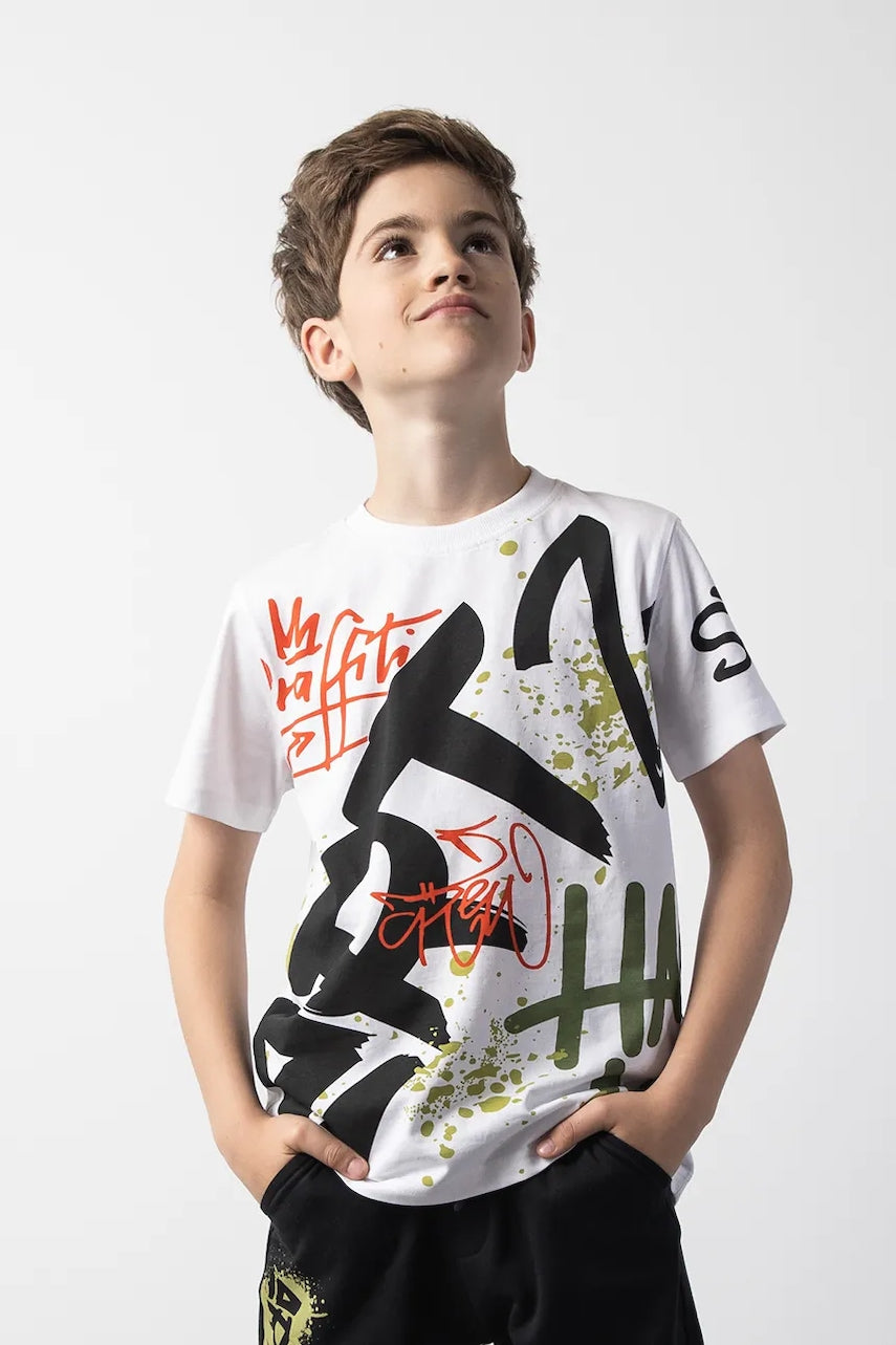 Otroška bombažna kratka majica Coccodrillo bela barva, SPORTS BOY JUNIOR