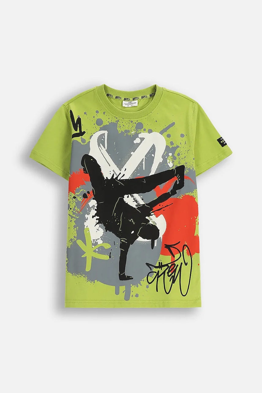 Otroška bombažna kratka majica Coccodrillo zelena barva, SPORTS BOY JUNIOR