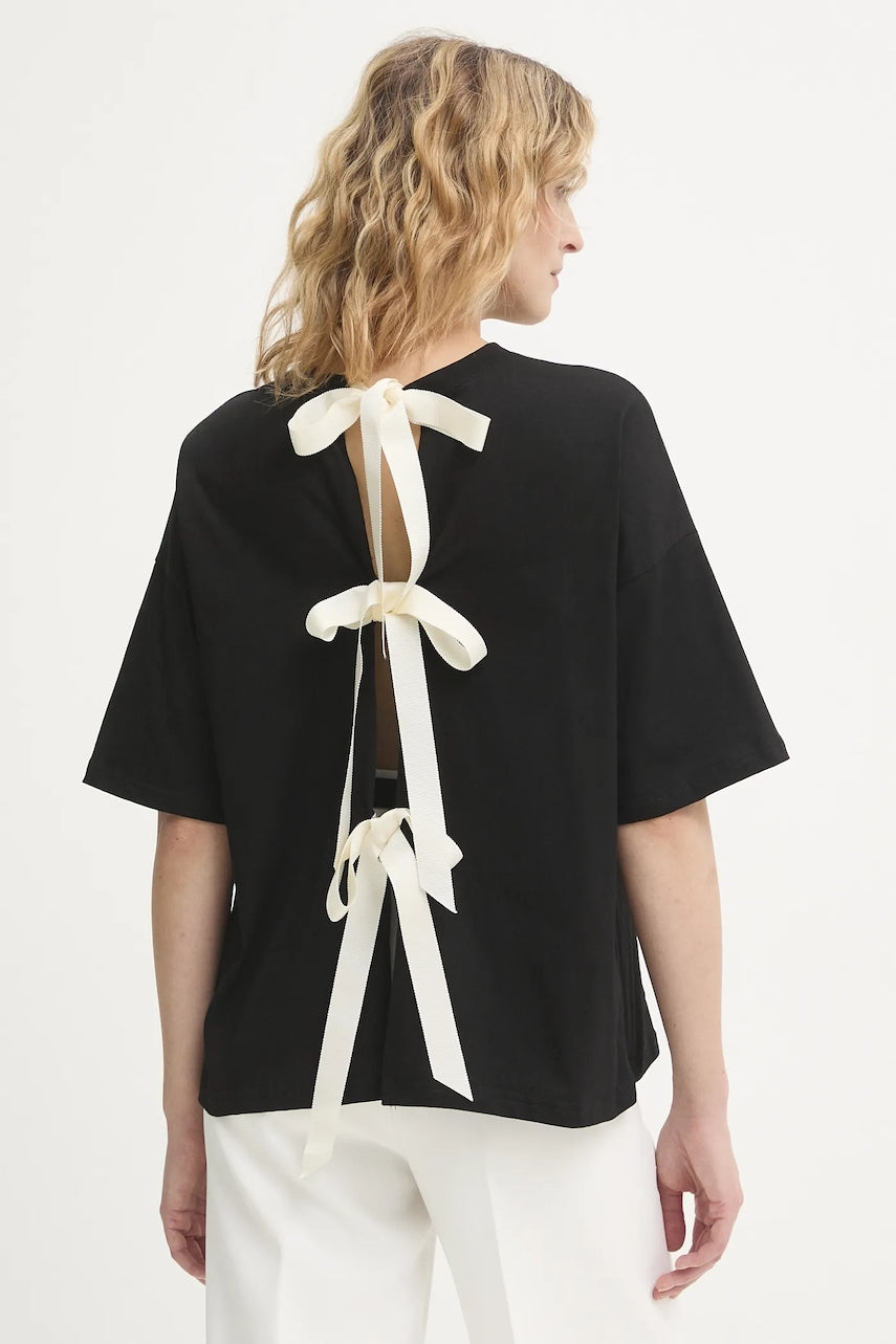 Bombažna kratka majica Never Fully Dressed ženska, črna barva, NFDTO1966