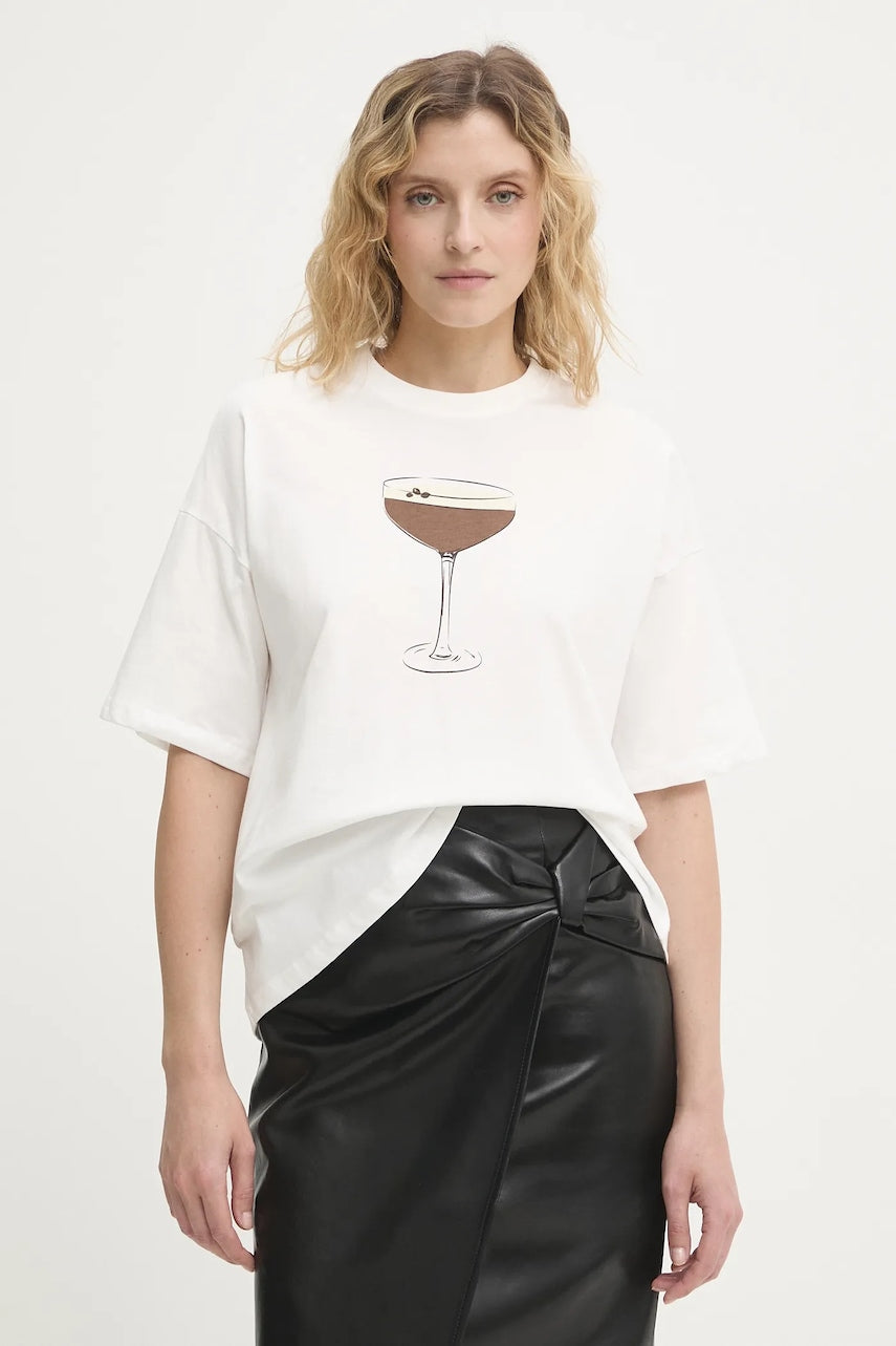 Bombažna kratka majica Never Fully Dressed ženska, bela barva, NFDTO1928