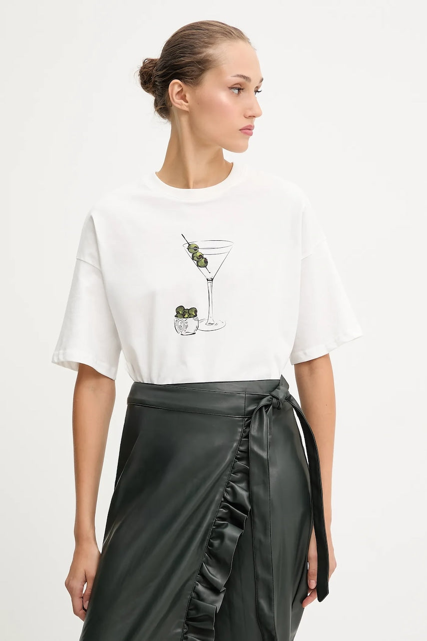 Bombažna kratka majica Never Fully Dressed ženska, bela barva, NFDTO1605