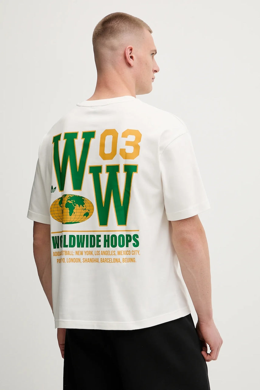 Majica kratkih rukava adidas Originals Glbl Hoops Tee boja: bež, s tiskom, JW6650