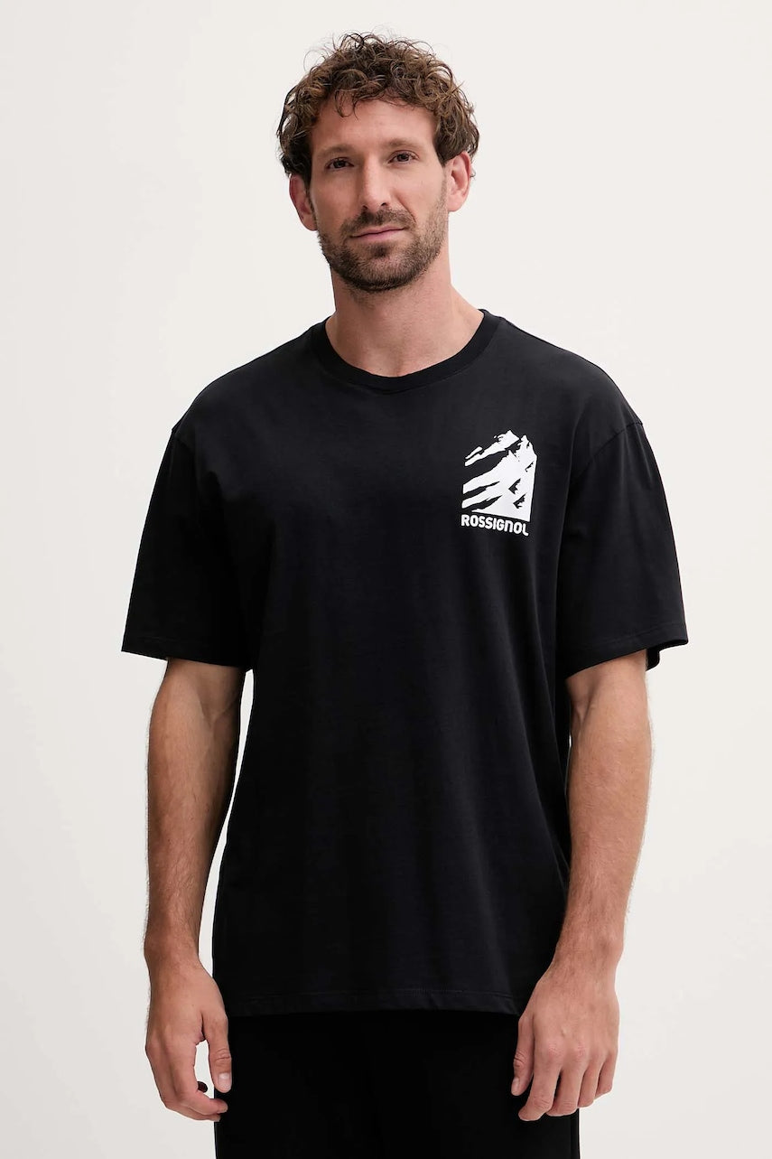 Bombažna kratka majica Rossignol WATERFALL RELAX moška, črna barva, RLOMY05