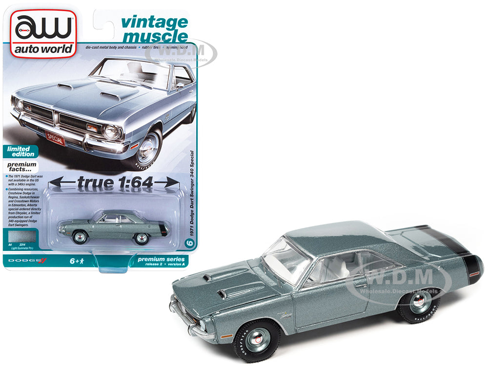 1971 Dodge Dart Swinger 340 Special Light Gunmetal Gray Metallic with Black Tail Stripe "Vintage Muscle" Limited Edition 1-64 Diecast Model Car by Au