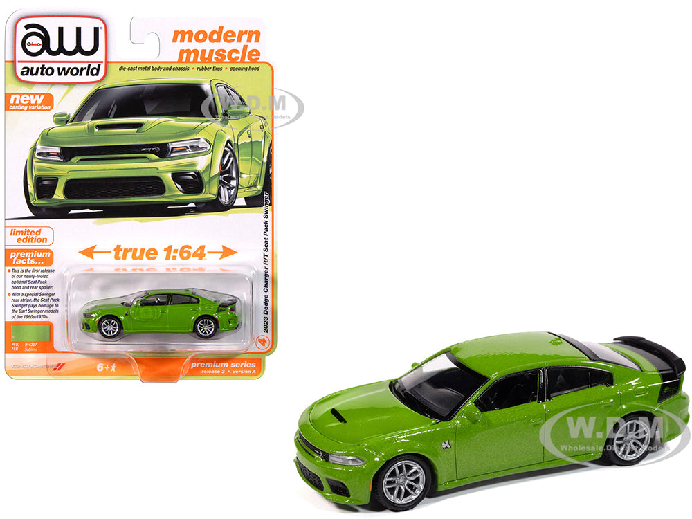 2023 Dodge Charger R-T Scat Pack Swinger Sublime Green Metallic "Modern Muscle" Series 1-64 Diecast Model Car by Auto World
