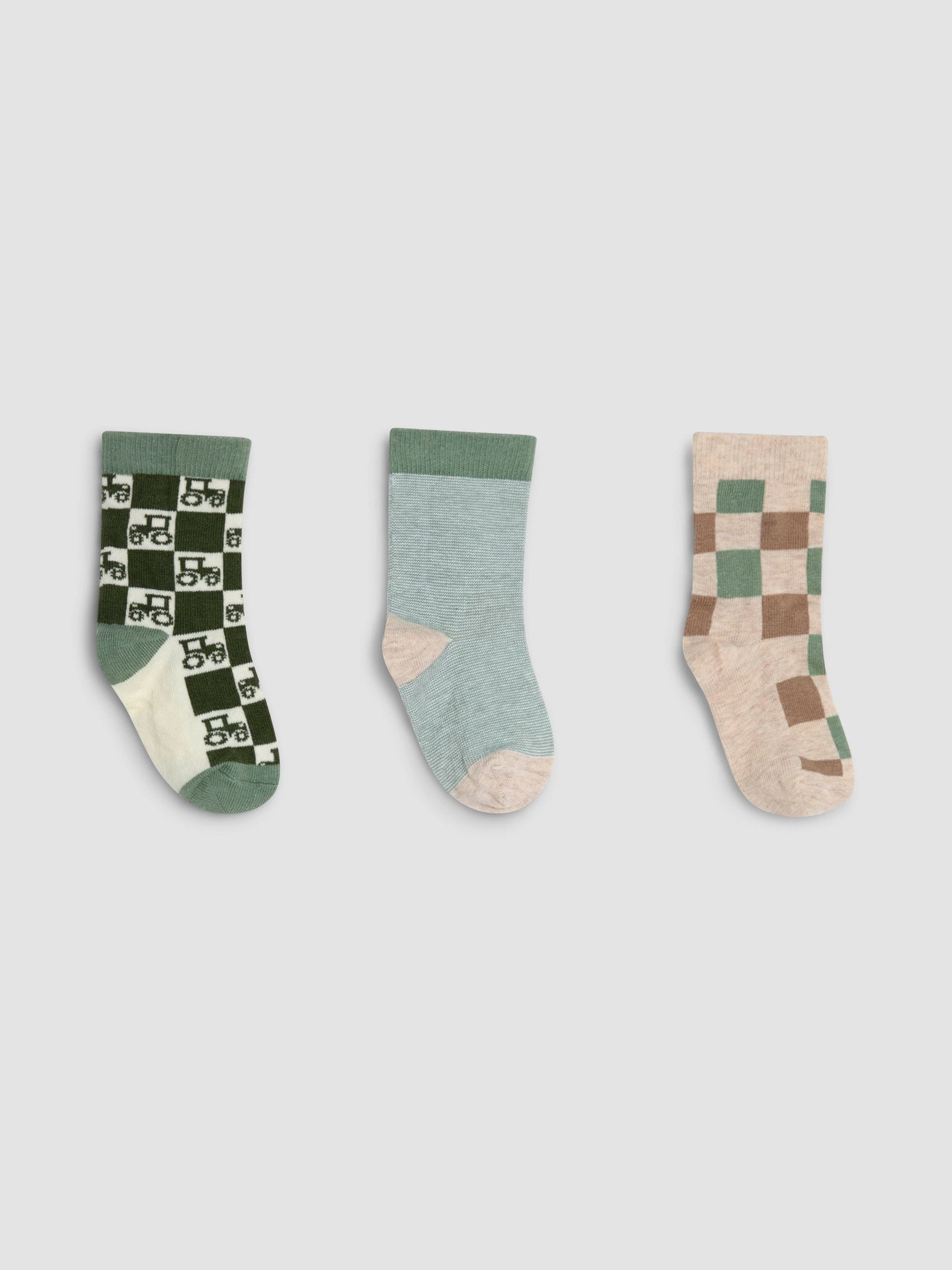 Green 3-Pack Tractor Socks 6-12 Mths