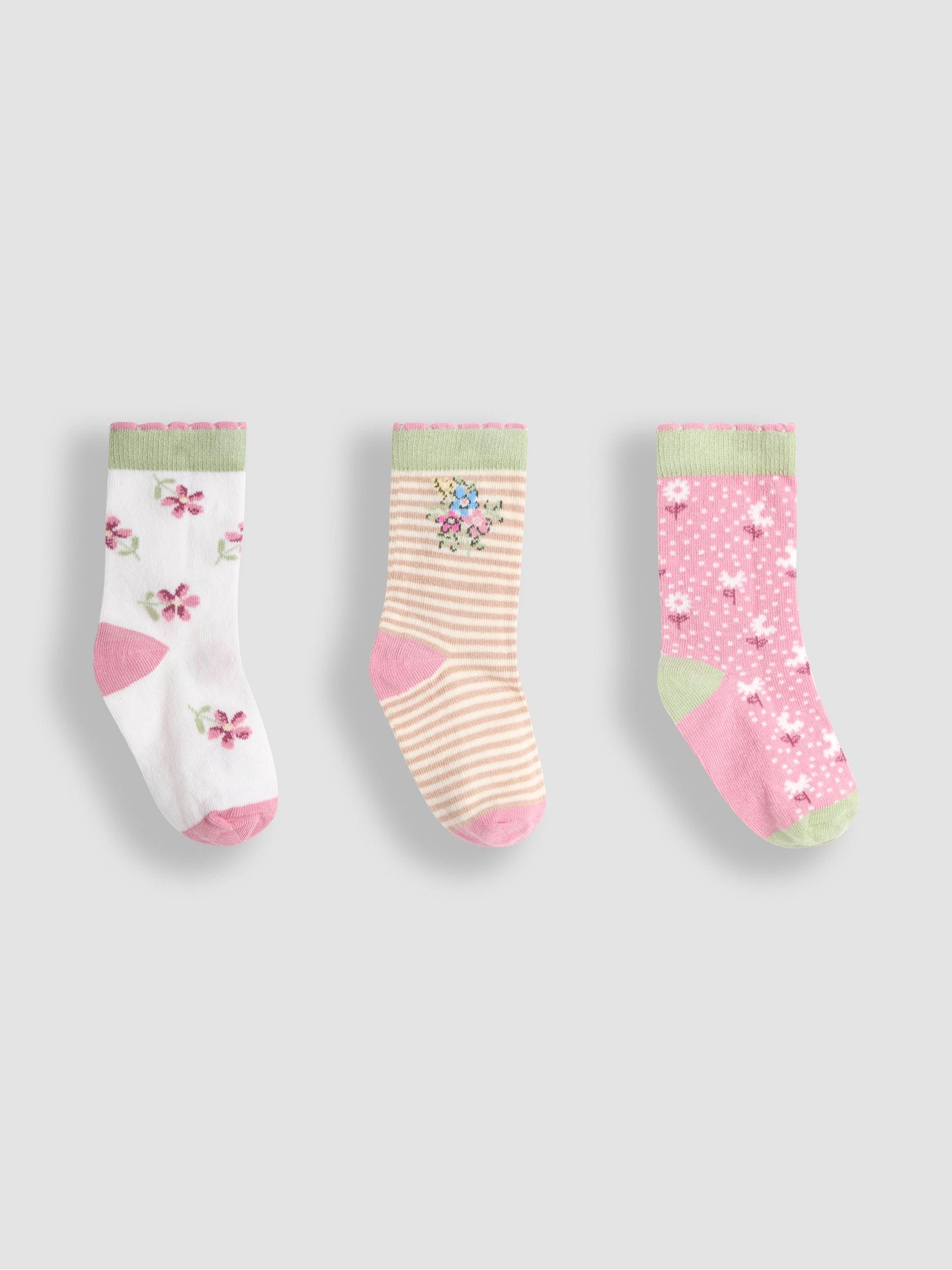Pale Pink Printed Socks 3 Pack 2-4 Yrs
