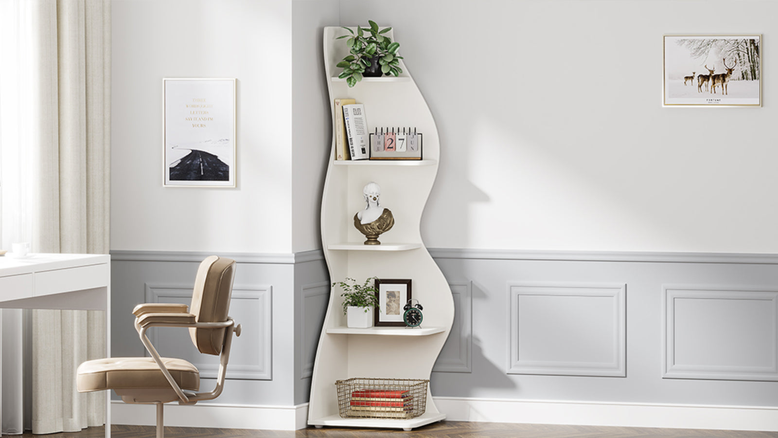 YUZHOU INTERNATIONAL INC Tribesigns 5-Tier Corner Shelf, Modern Wall Corner Bookshelf Bookcase white