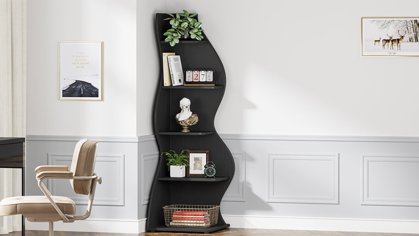 YUZHOU INTERNATIONAL INC Tribesigns 5-Tier Corner Shelf, Modern Wall Corner Bookshelf Bookcase black