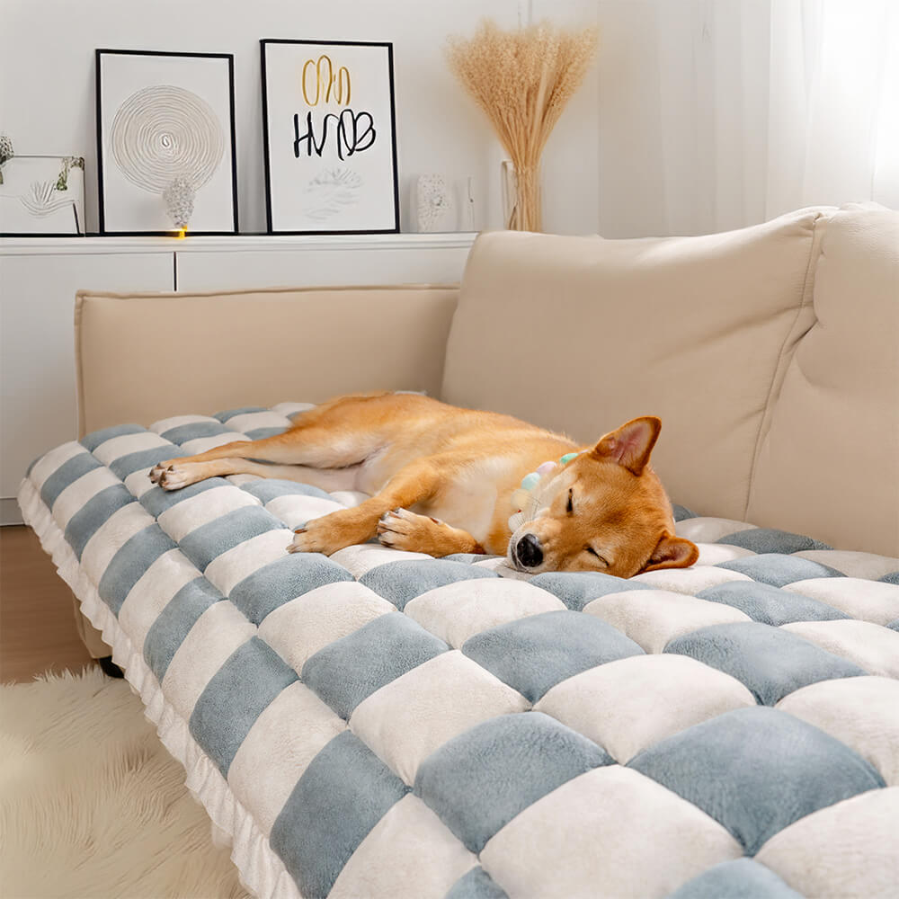 Cozy Plaid Patchwork Pet Mat Furniture Protector Couch Cover, Blue-All Seasons - 27.6x82.7 in