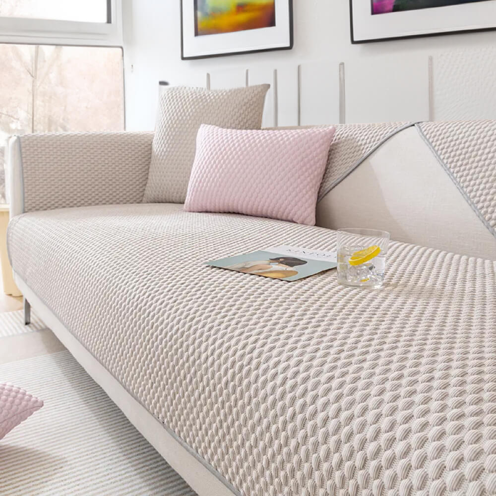 Anti-scratch Furniture Protector Washable Cooling Couch Cover, Light Coffee - One Seat Set(4 pcs)