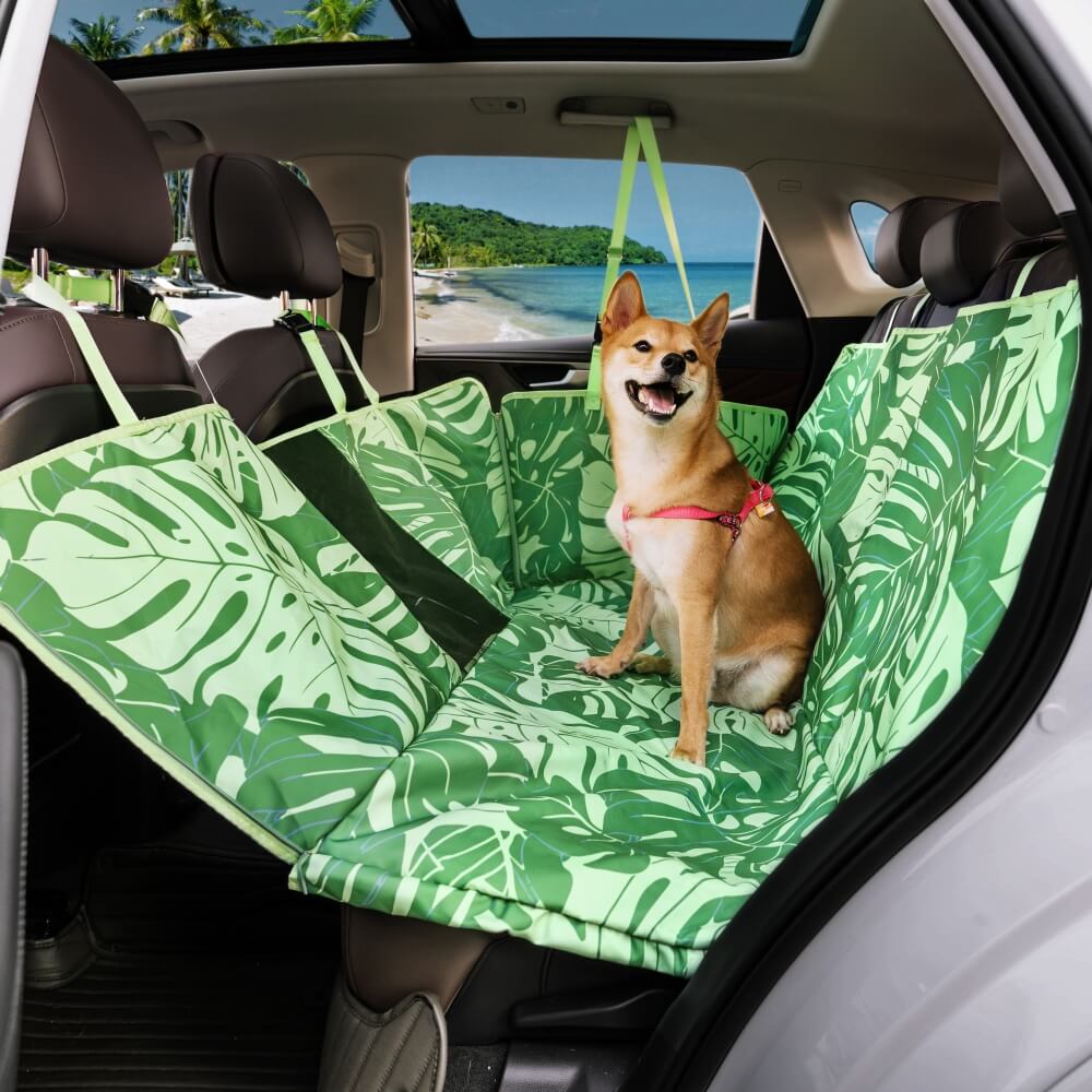 Areca Palm Print Waterproof Dog Car Back Seat Cover - Tropical Charm, Monstera