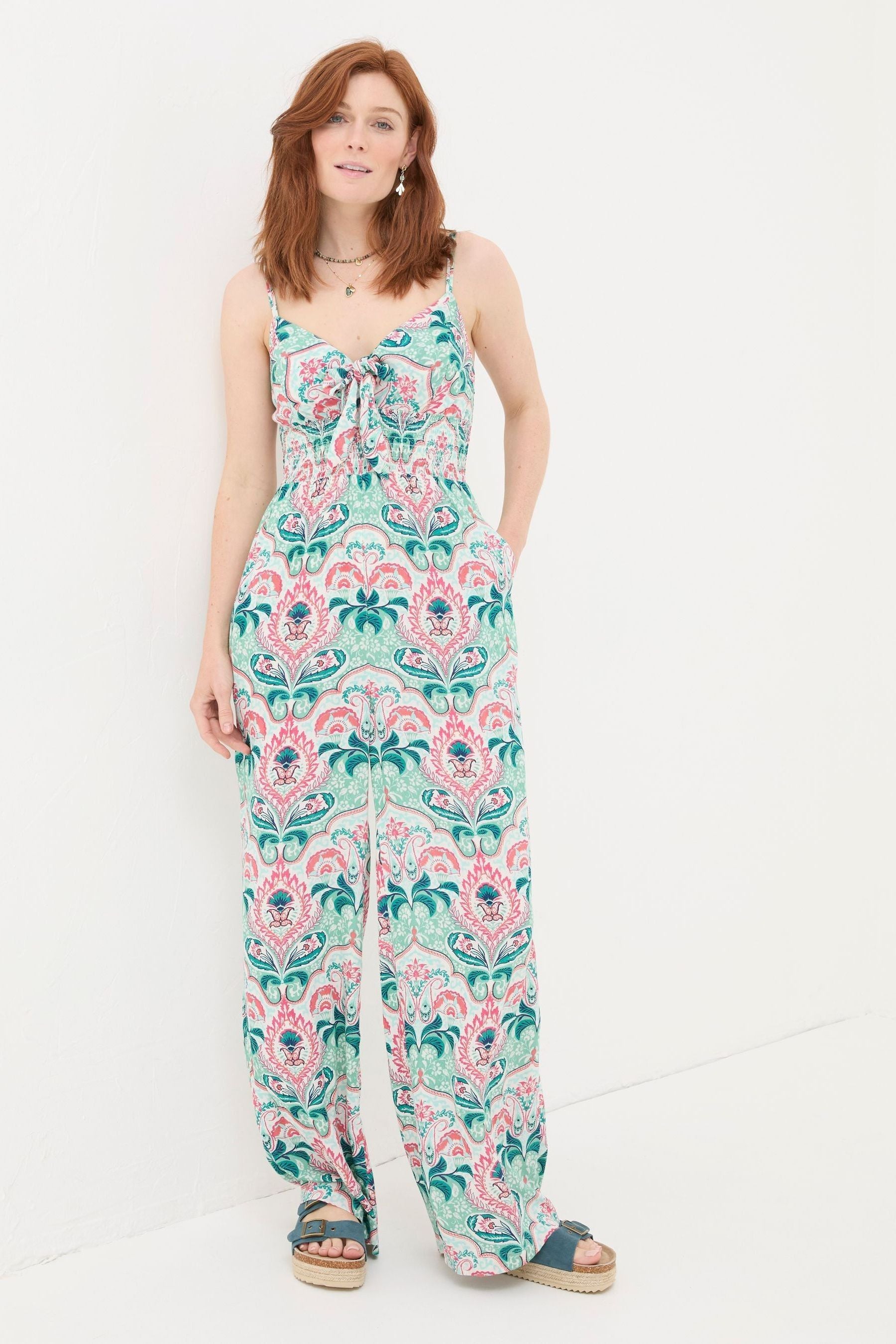 Fat Face - Aurora Green Mirrored Paisley Jumpsuit