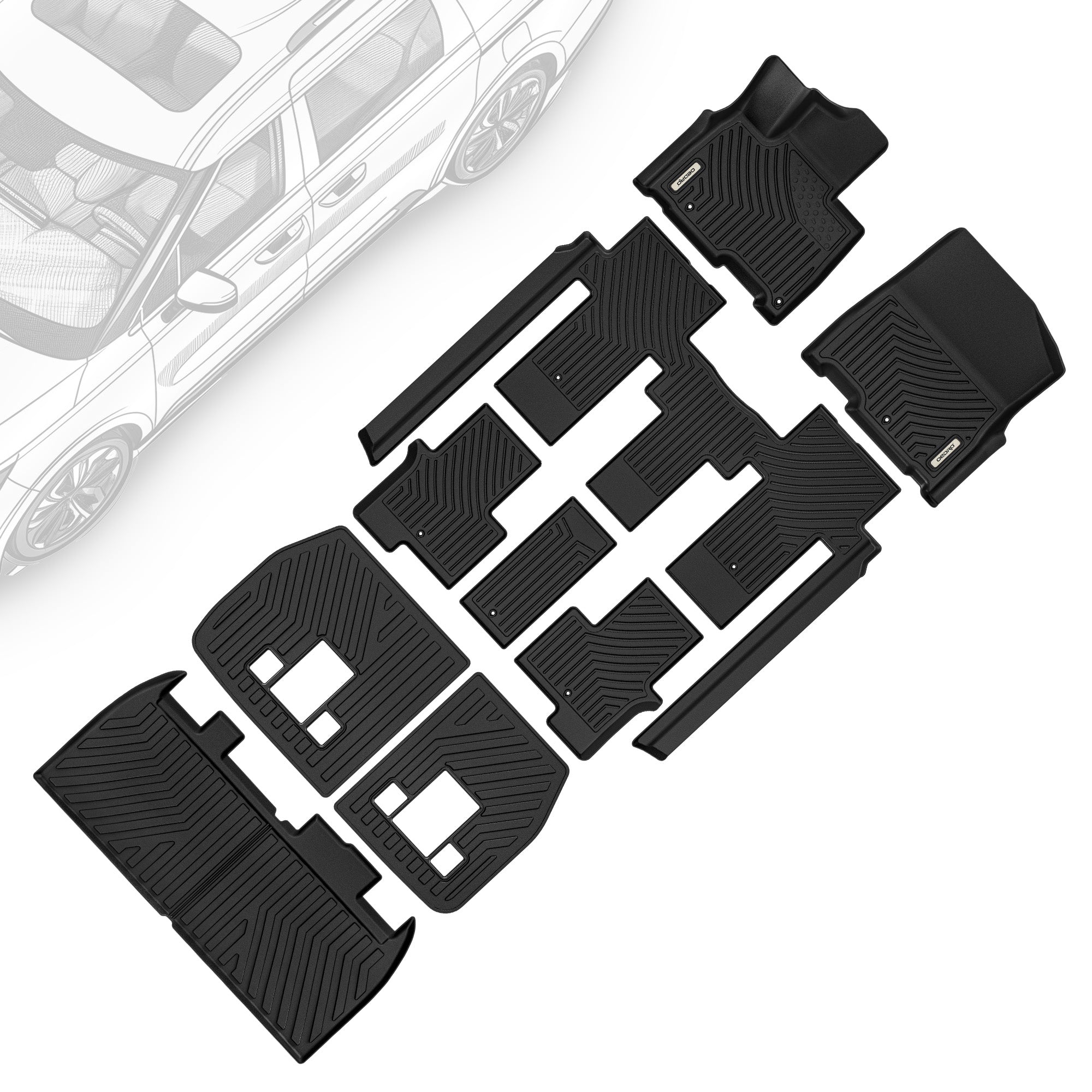 OEDRO® Floor Mats & Trunk Mat with Backrest Mat for Kia Carnival MPV 2022-2025 (8 Seats), Custom Fit TPE All Weather Floor Liners for Kia Carnival MPV