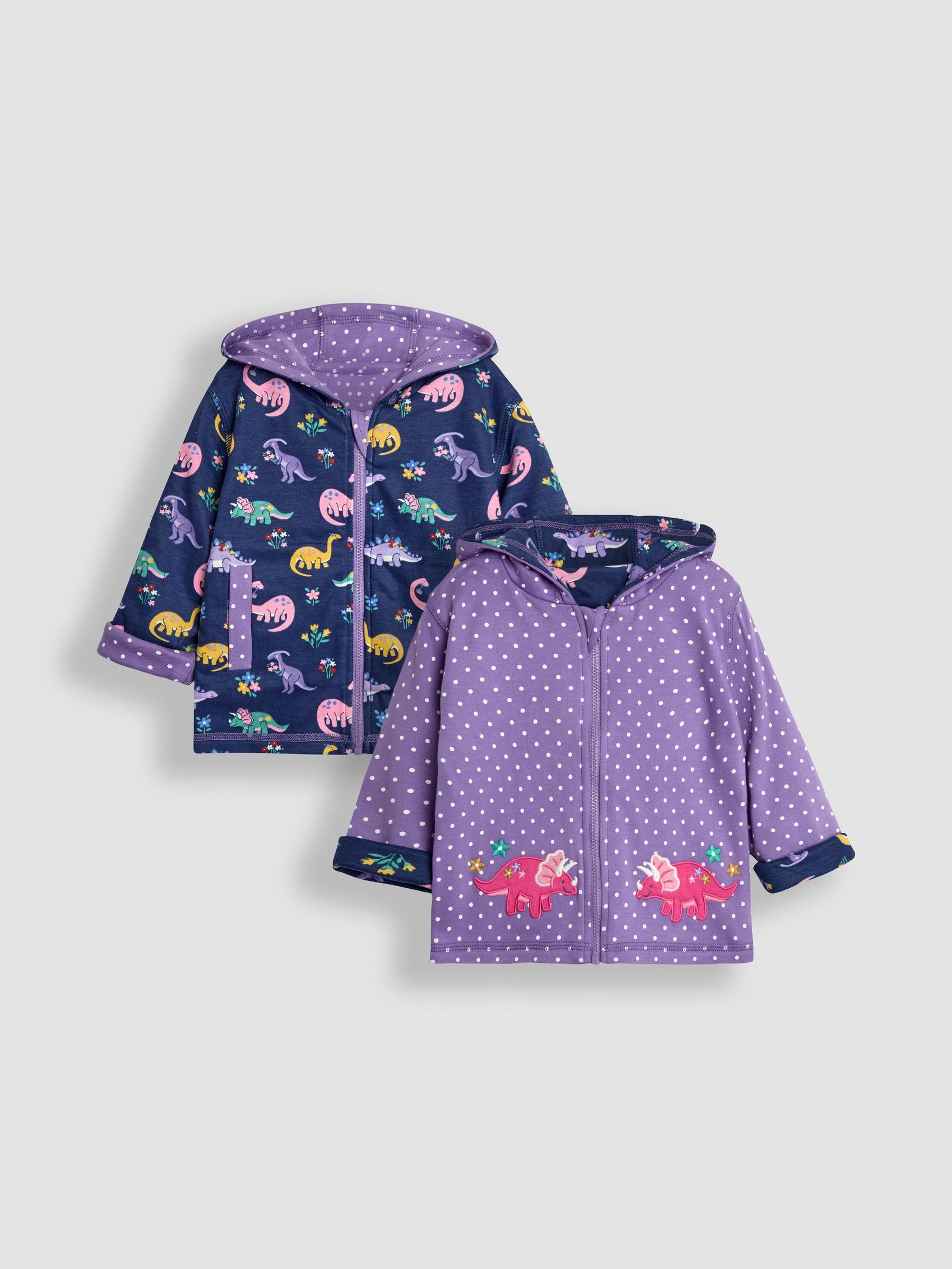 Lilac Purple Dino Appliqué Reversible Hoodie 6-12 Mths