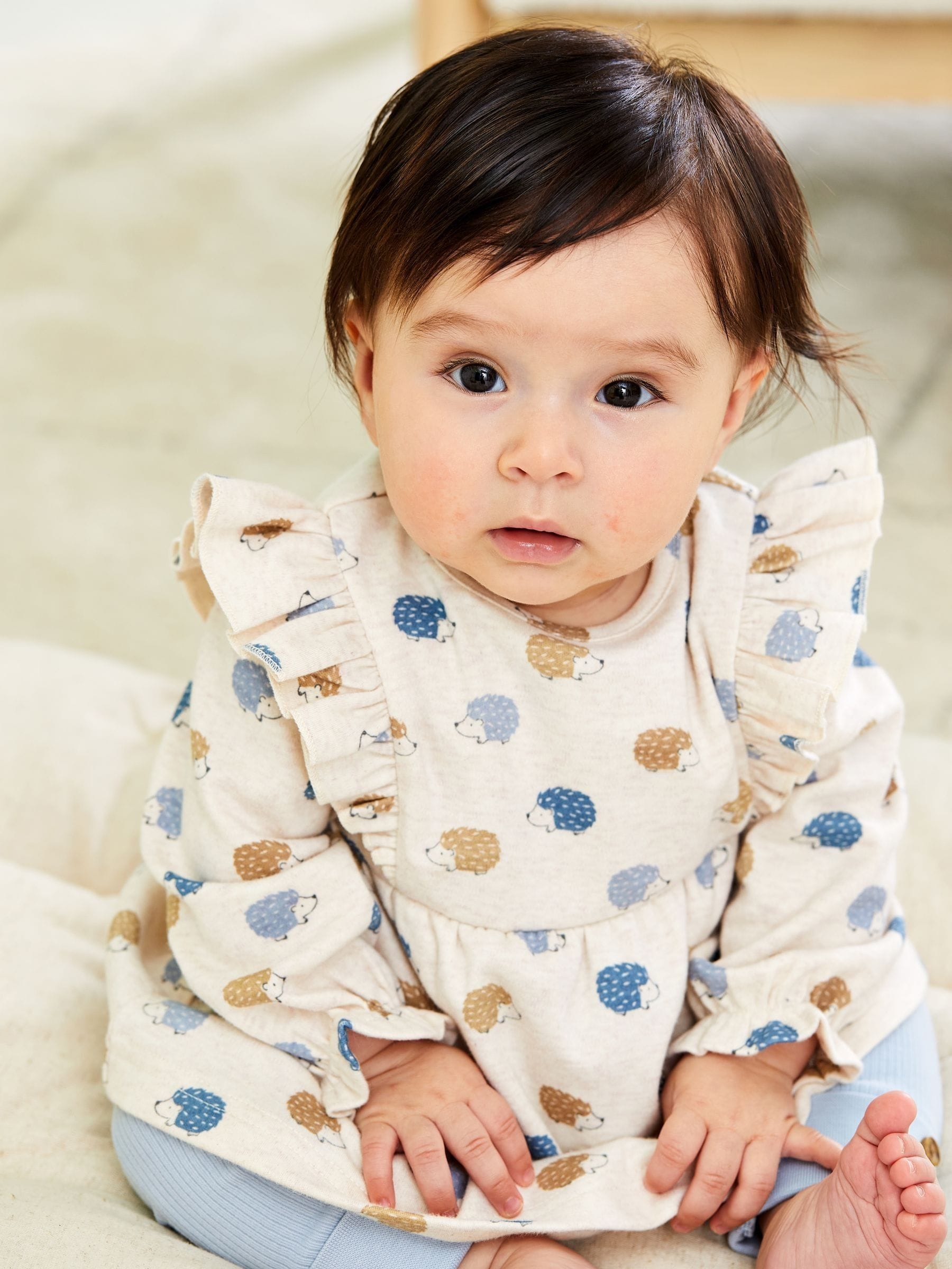 Natural Hedgehog Frill Tunic And Leggings Set 0-3 Mths