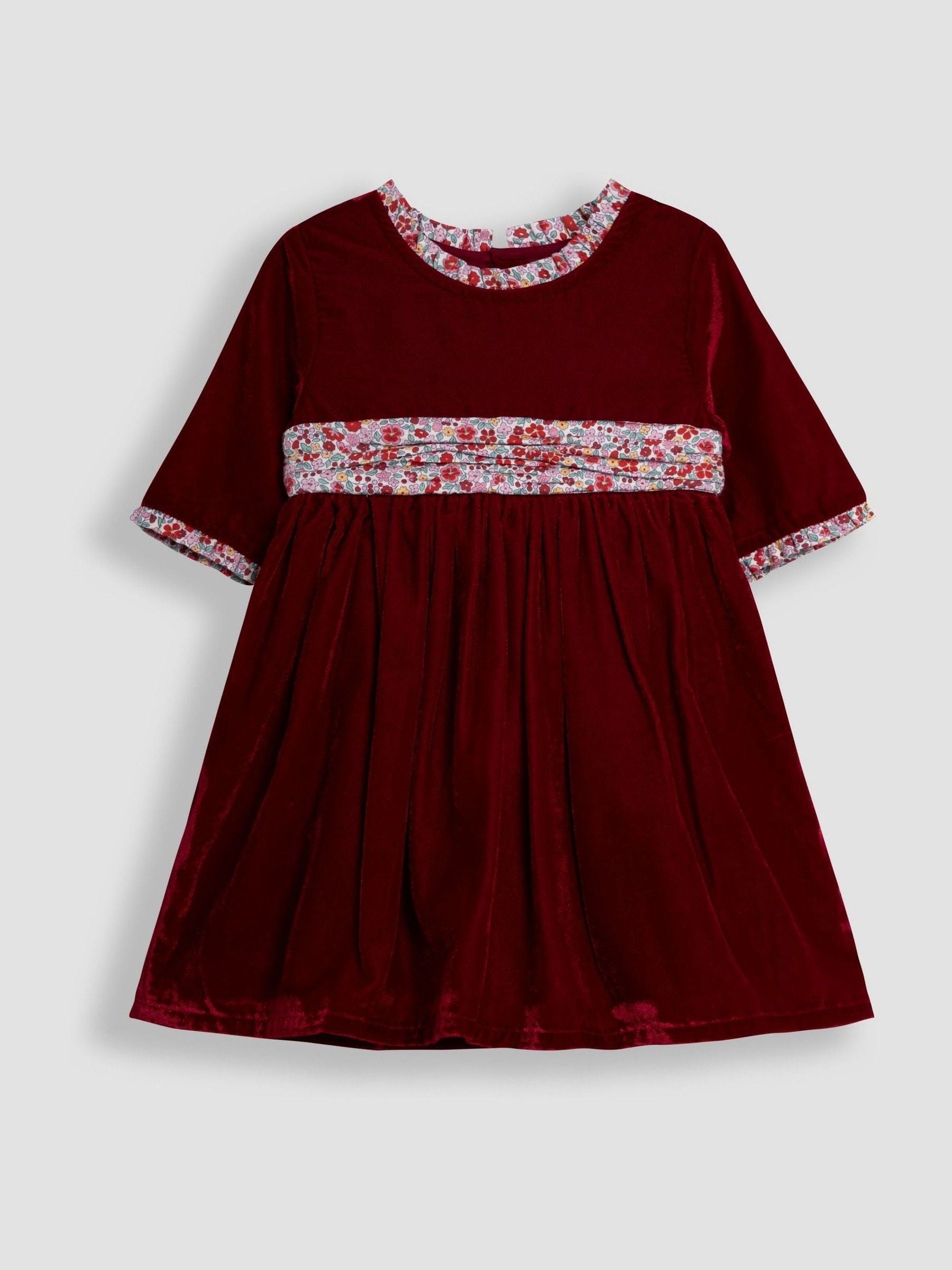 Red Floral Peter Pan Collar Velvet Party Dress 12-18 Mths