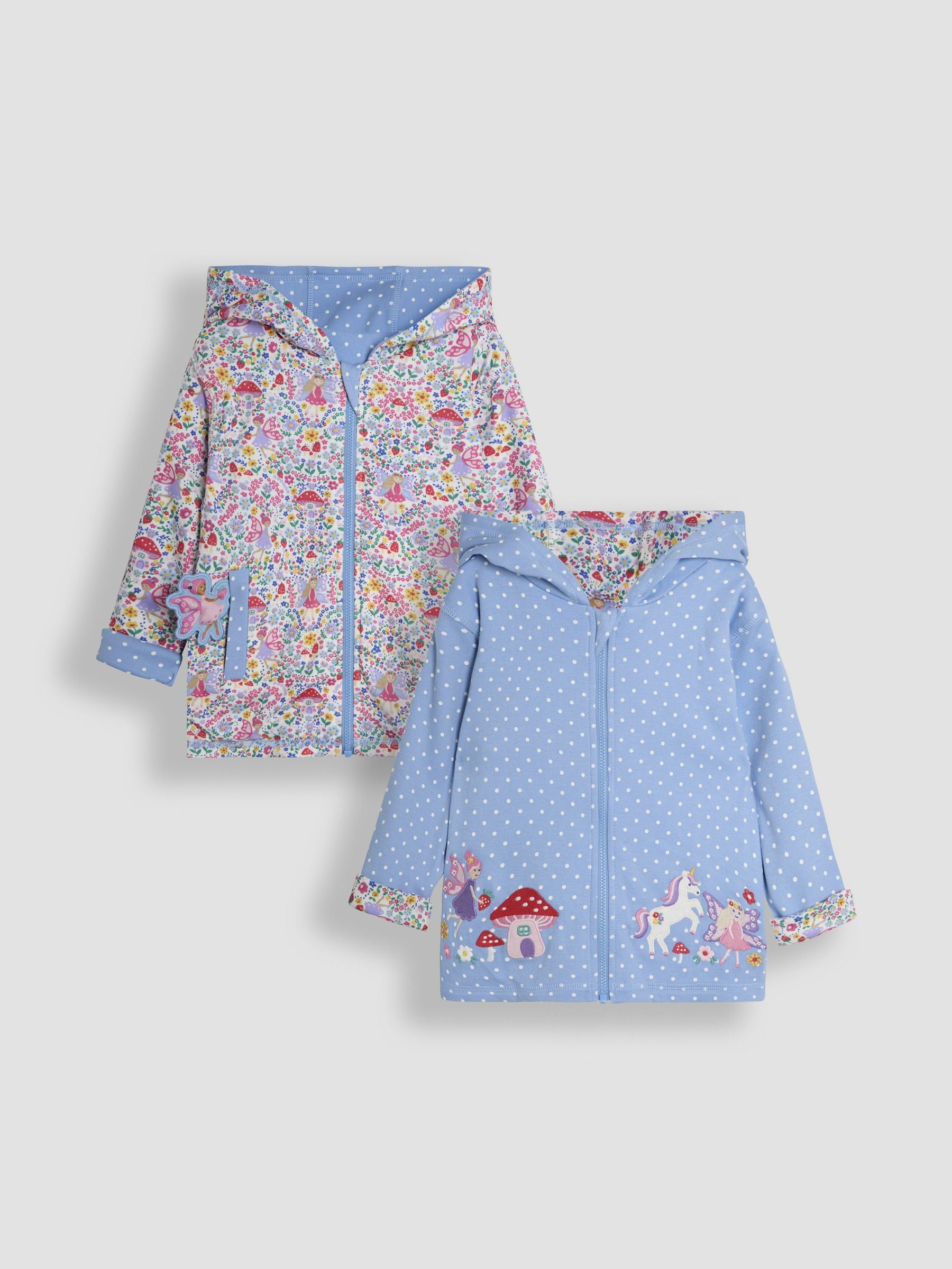 Blue Fairy & Toadstool Appliqué Reversible Hoodie 6-12 Mths