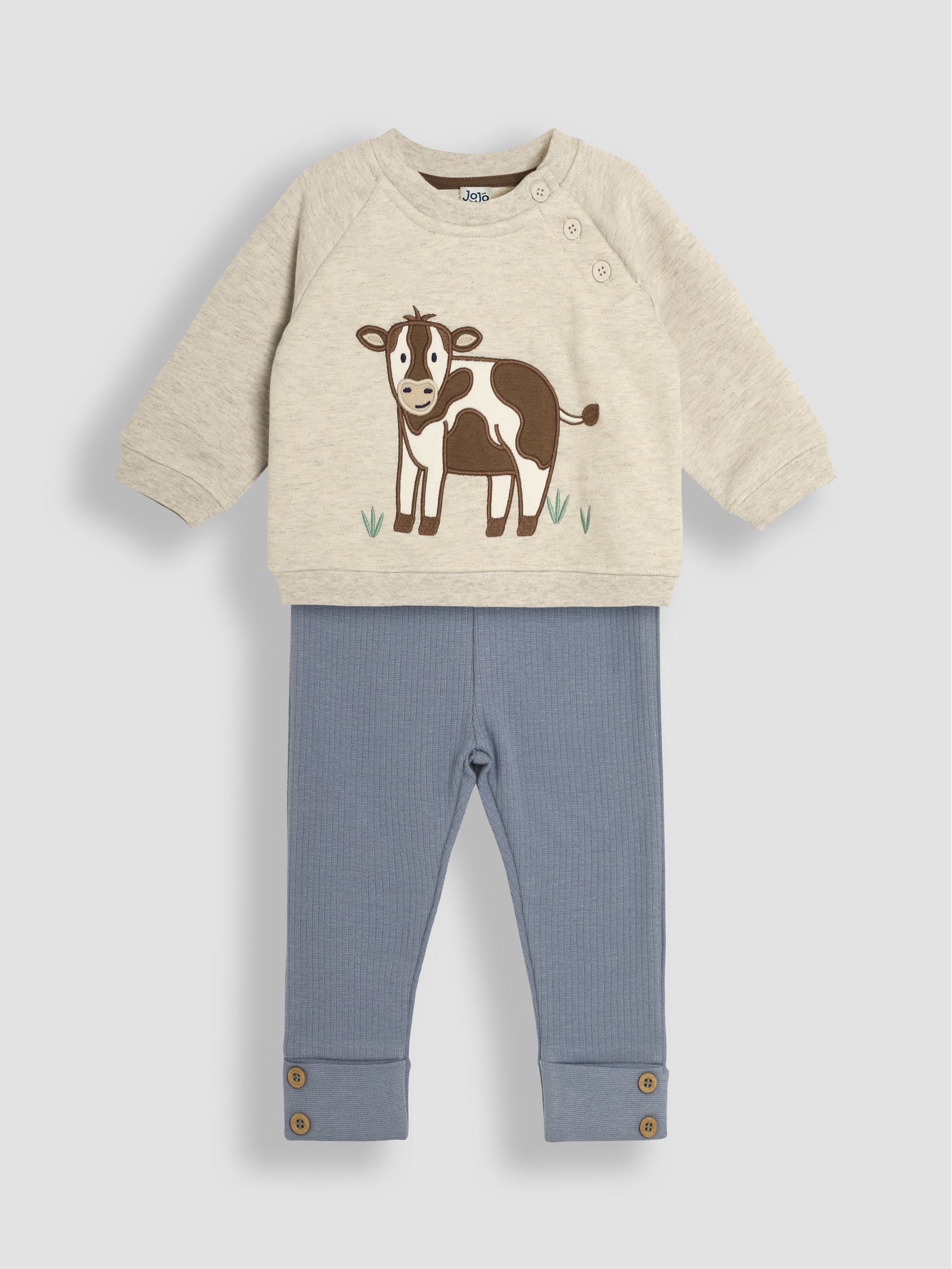 Natural Cow Sweatshirt & Rib Leggings Set 0-3 Mths