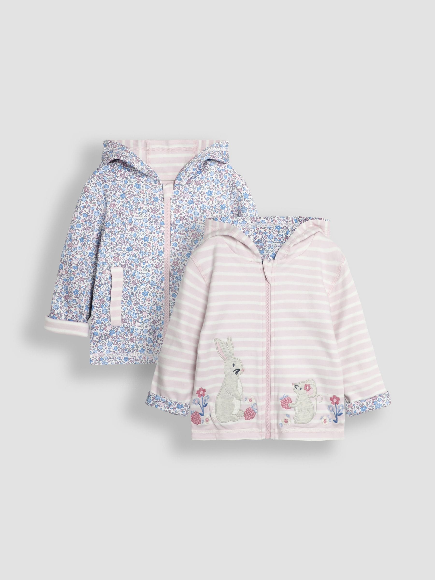 Pink Bunny & Mouse Appliqué Reversible Hoodie 1.5-2 Yrs