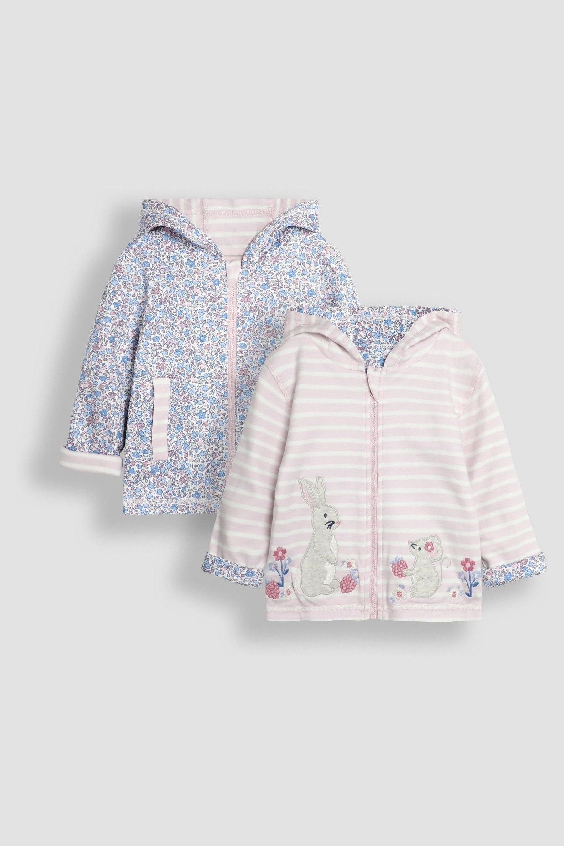 Pink Bunny & Mouse Appliqué Reversible Hoodie 6-12 Mths