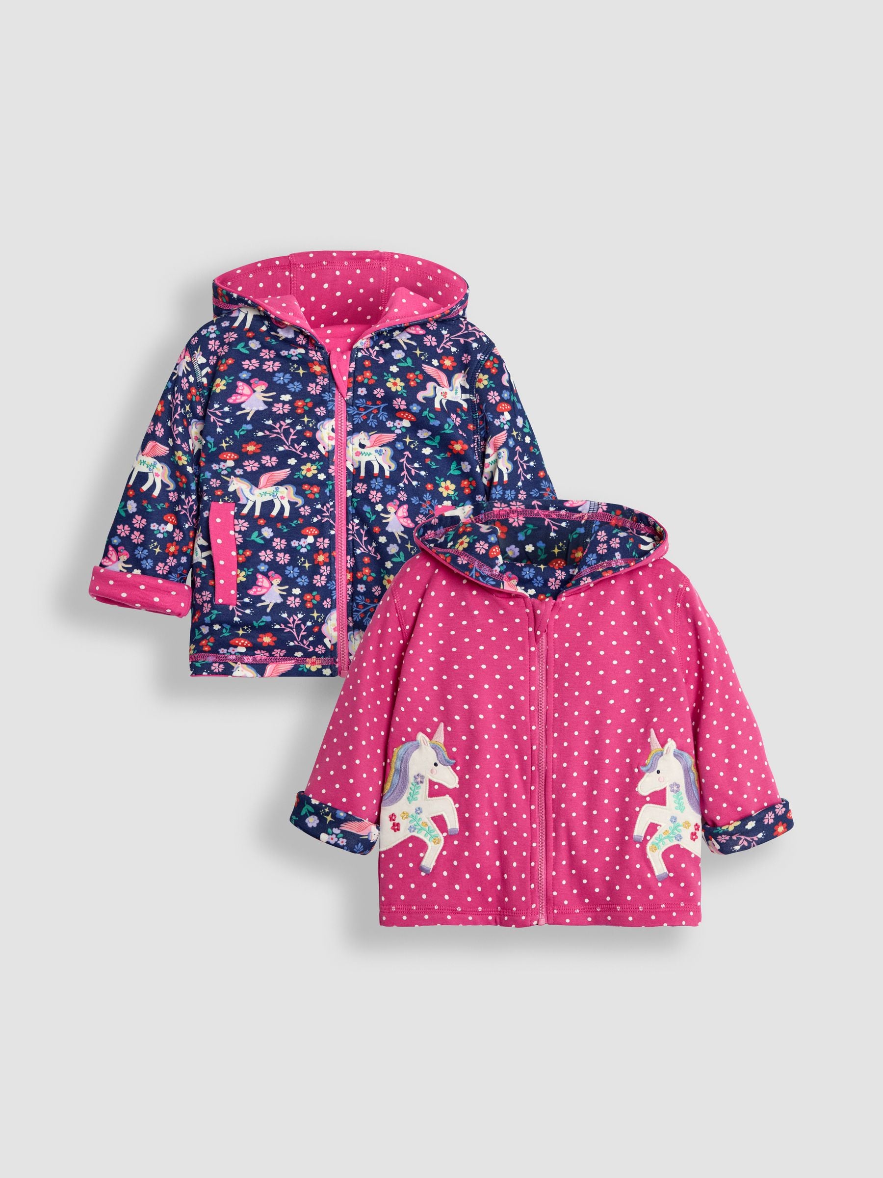 Pink Unicorn Appliqué Reversible Hoodie 6-12 Mths
