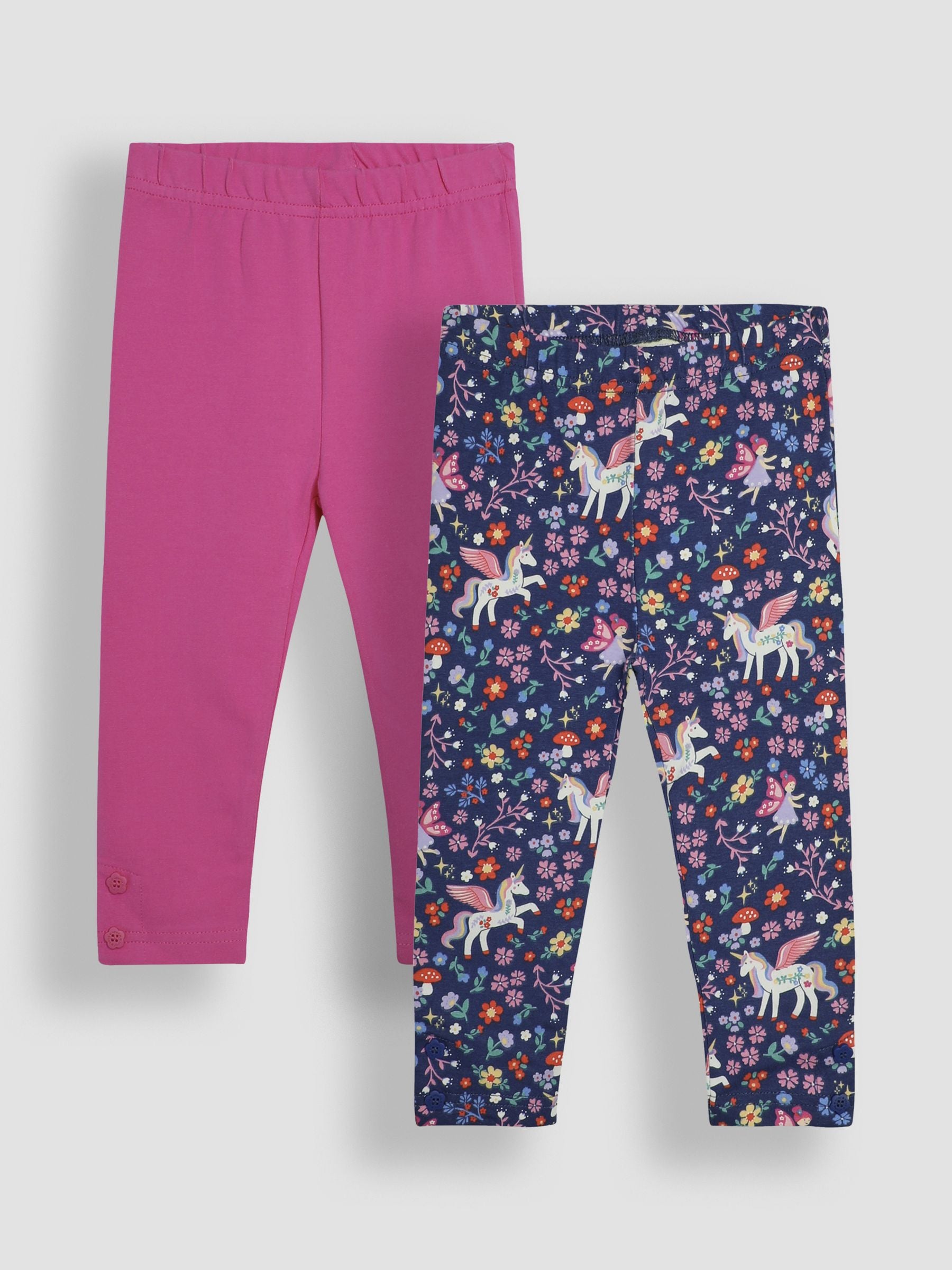 Navy Blue Unicorn Floral 2-Pack Autumn Ditsy Floral Leggings 6-12 Mths