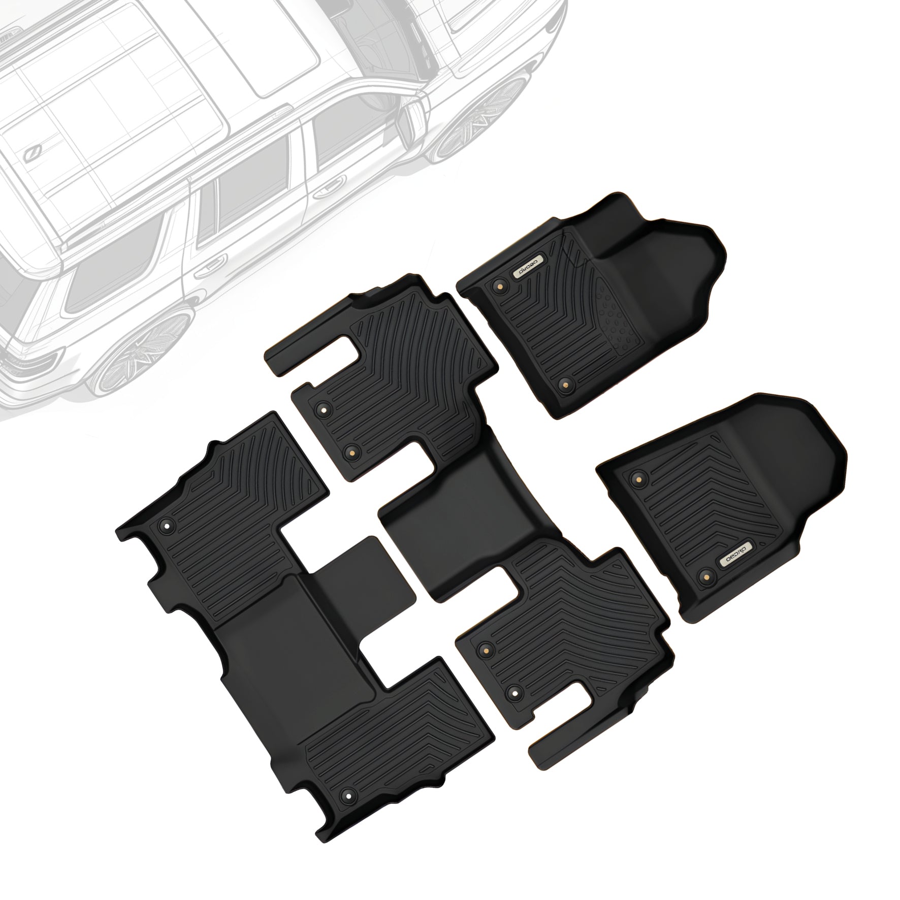 OEDRO® Floor Mats for 2022-2025 Jeep Wagoneer (8 Passenger Model), Custom Fit Black TPE All Weather Floor Liners