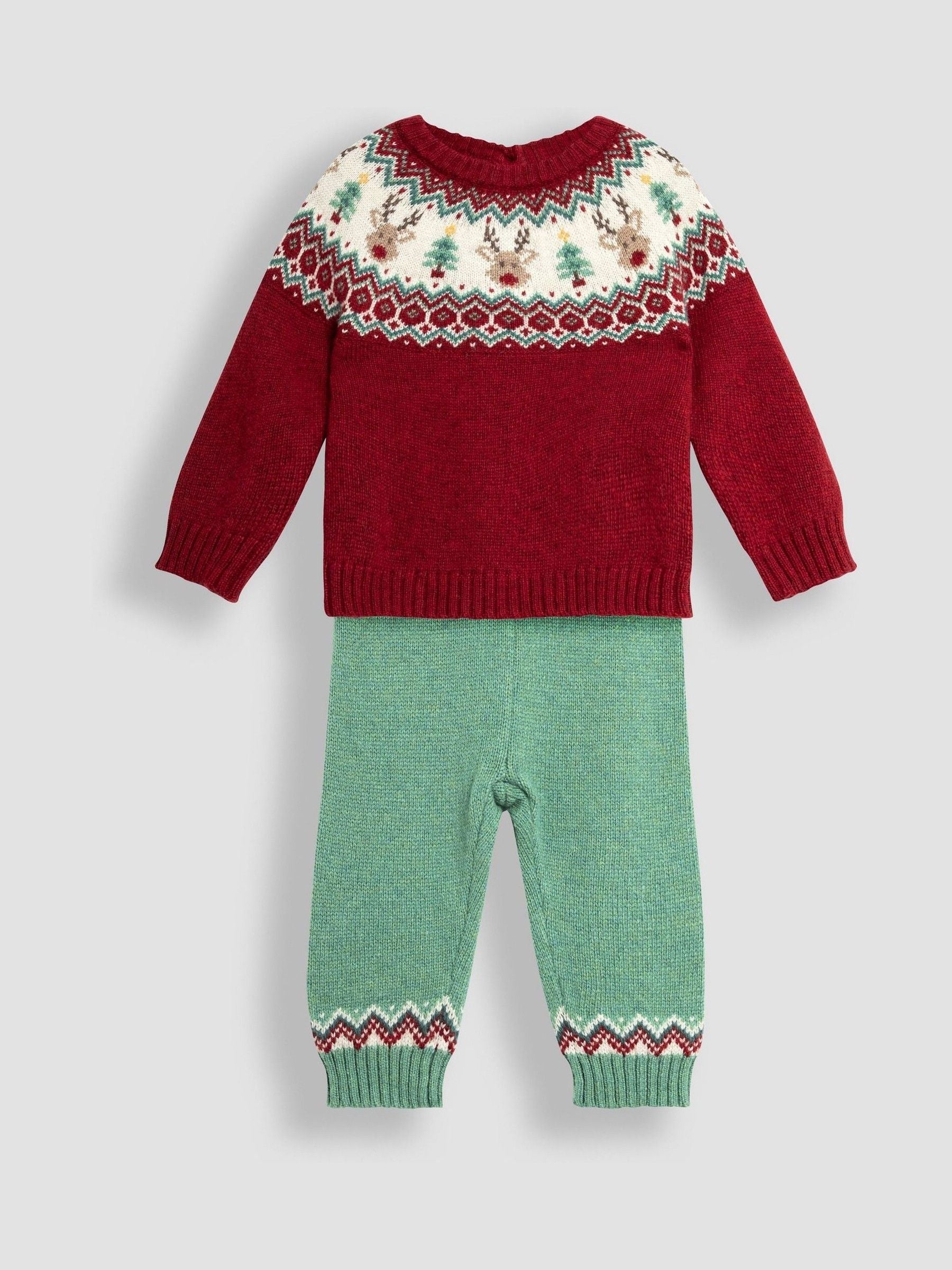 Red Christmas Fair Isle Pattern Knitted Jumper & Leggings Set 0-3 Mths