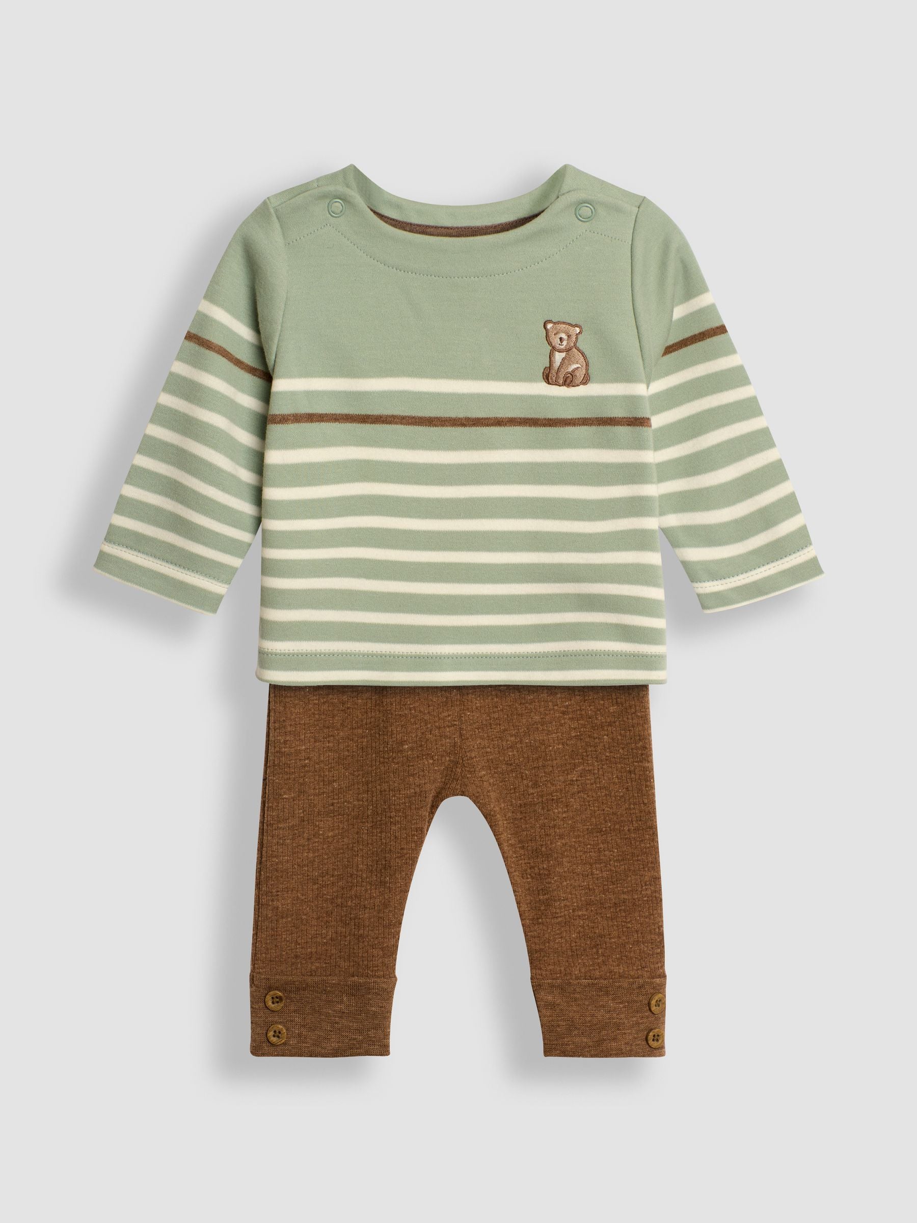 Green Bear Embroidered Breton Top And Rib Leggings Set 0-3 Mths